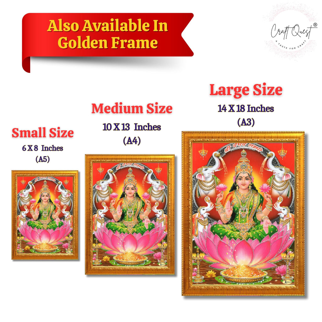 CRAFT QUEST Goddess Lakshmi Devi Dhana Laxmi Maa Wall Painting Frame for Diwali,Temple, Pooja, Living Room Home and Decor