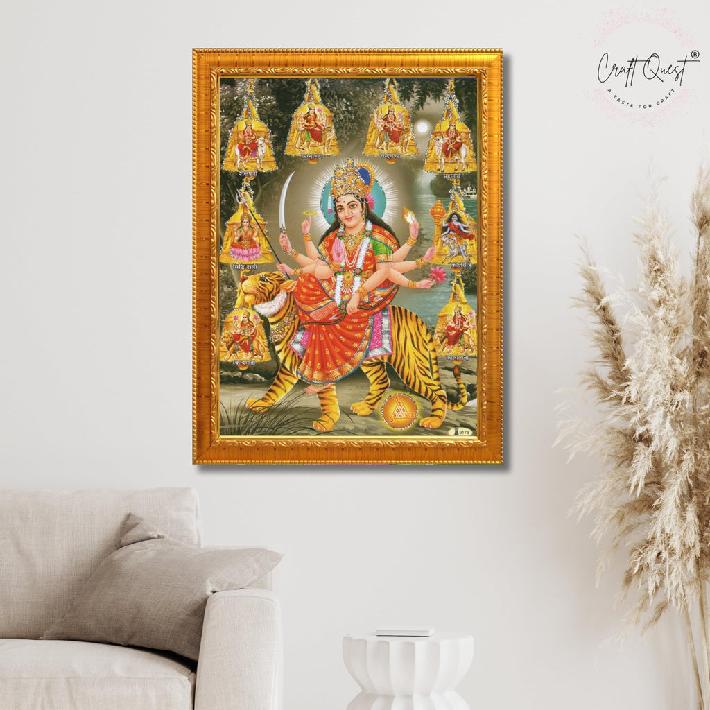 CRAFT QUEST Durga Maa Nav Navdurga Wall Painting Framed Home and Pooja,Office Decor Items