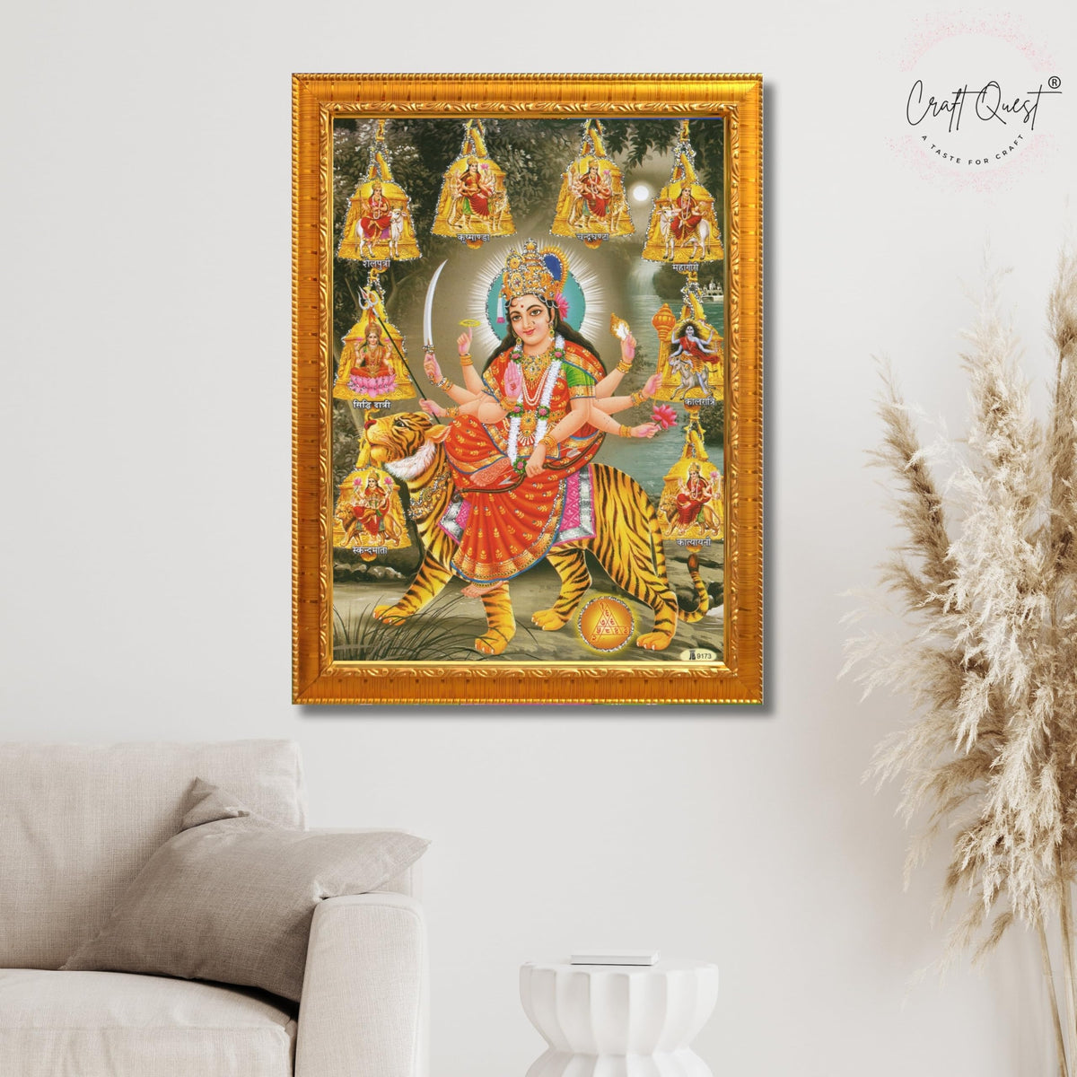 CRAFT QUEST Durga Maa Nav Navdurga Wall Painting Framed Home and Pooja,Office Decor Items