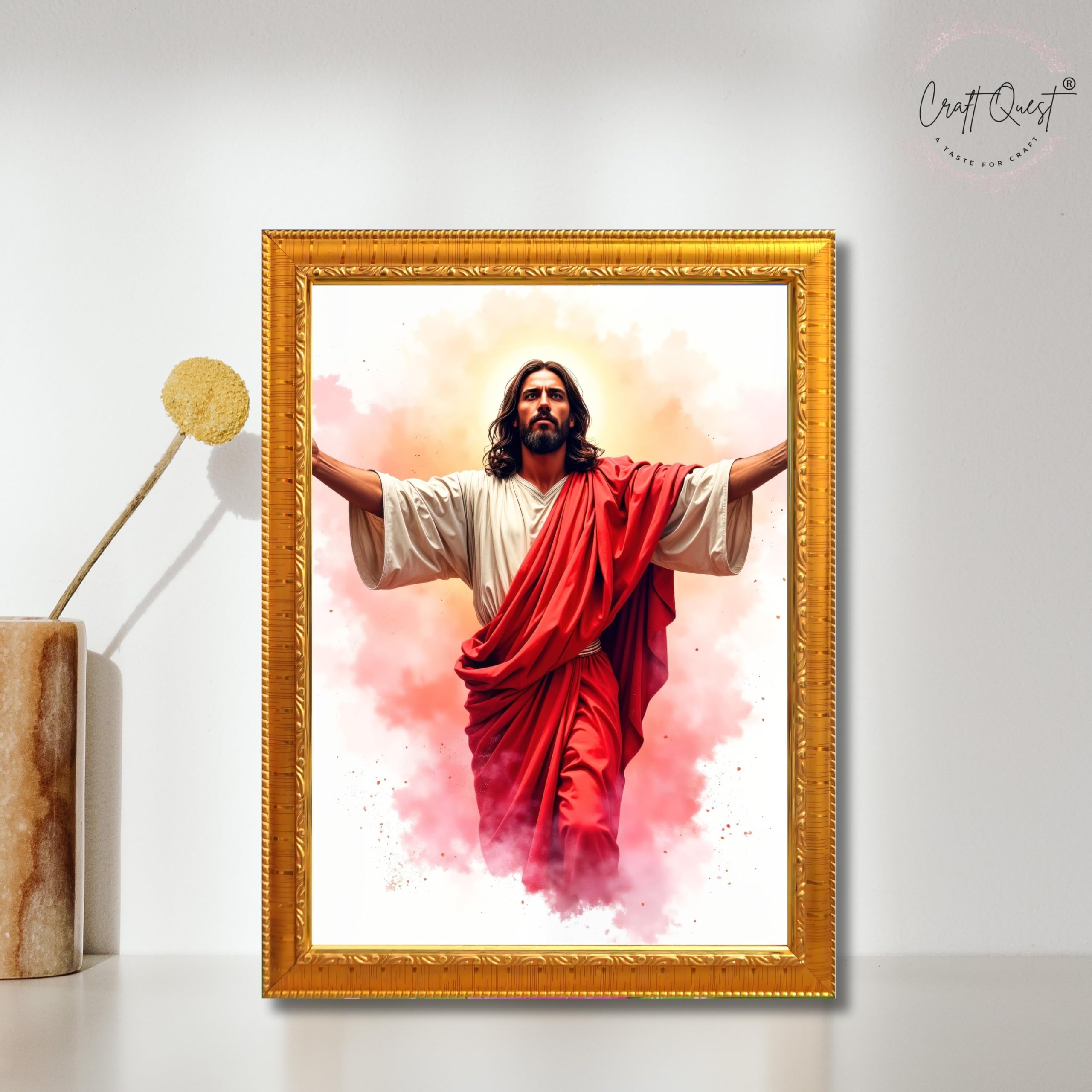 CRAFT QUEST Jesus Christ Photo with Frame, Photo Frame, Jesus Painting, Christian Wall Frames
