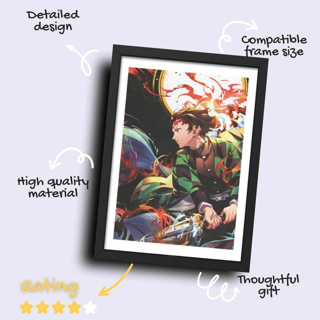 CRAFT QUEST Demon slayer Anime Poster Laminated Posters Framed Painting For Anime Naruto Fans Wall Decor, Home Decor with Matte Black Frame (14 Inchs x 10 Inchs)