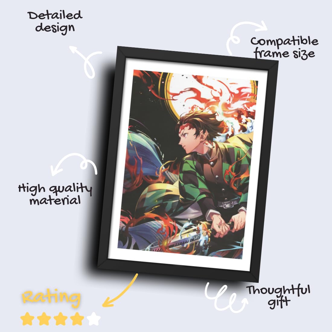CRAFT QUEST Demon slayer Anime Poster Laminated Posters Framed Painting For Anime Naruto Fans Wall Decor, Home Decor with Matte Black Frame (14 Inchs x 10 Inchs)