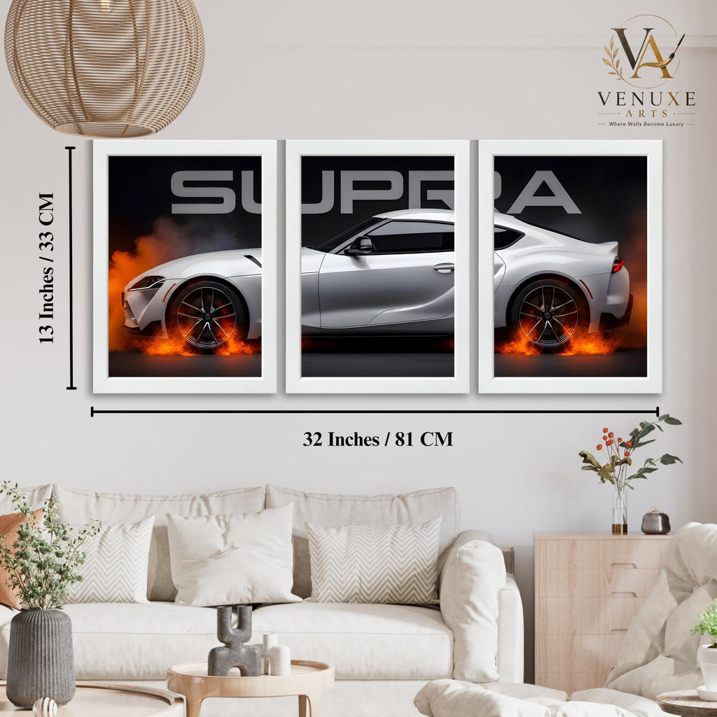 VENUXE ARTS Set Of 3 Big Sports Cars Framed Posters Gift Items for Boys Room Wall Decoration Bedroom Living Room Office Studio Décor | Car Poster Frame for Wall Décor