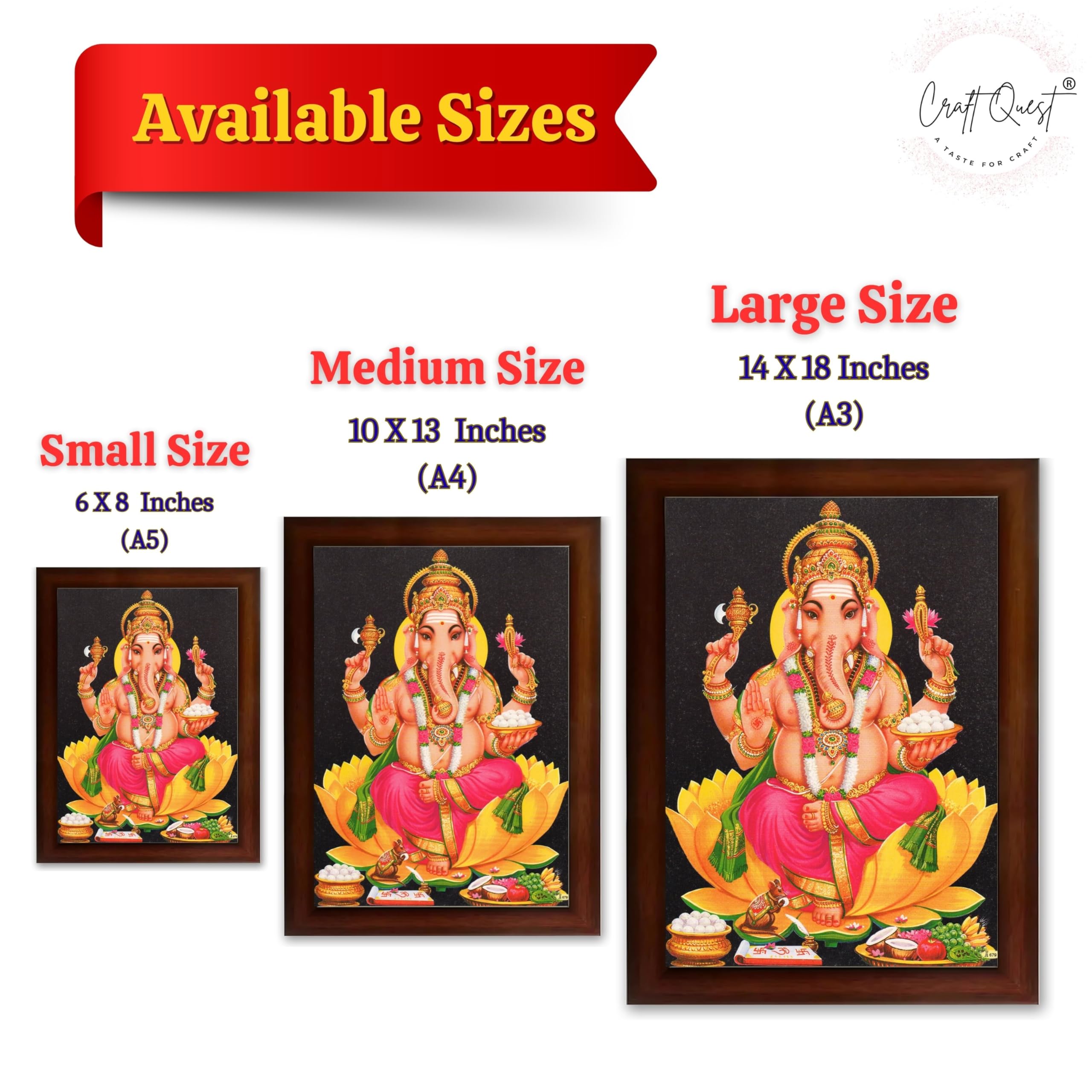 CRAFT QUEST Lord Ganesha Ganpati ji Modern Wall Painting With Frame For Home and Office Decor,