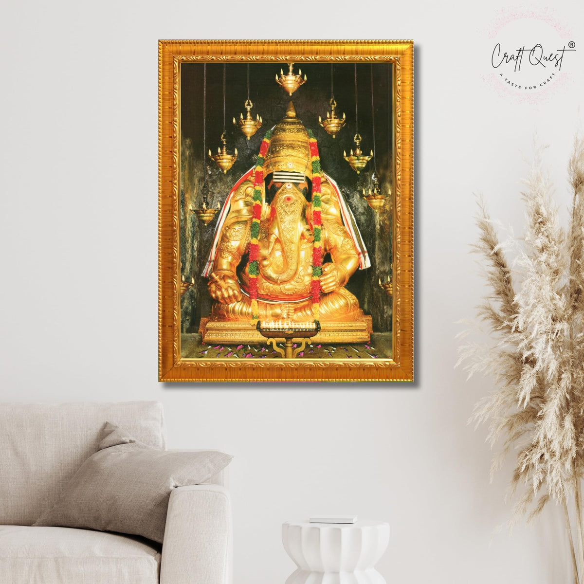 CRAFT QUEST Pillayarpatti Karpaga Vinayagar Hanging Wall Painting Photo Framed | South God Picture Frame for Home, Office, Temple & Gifting, Decor