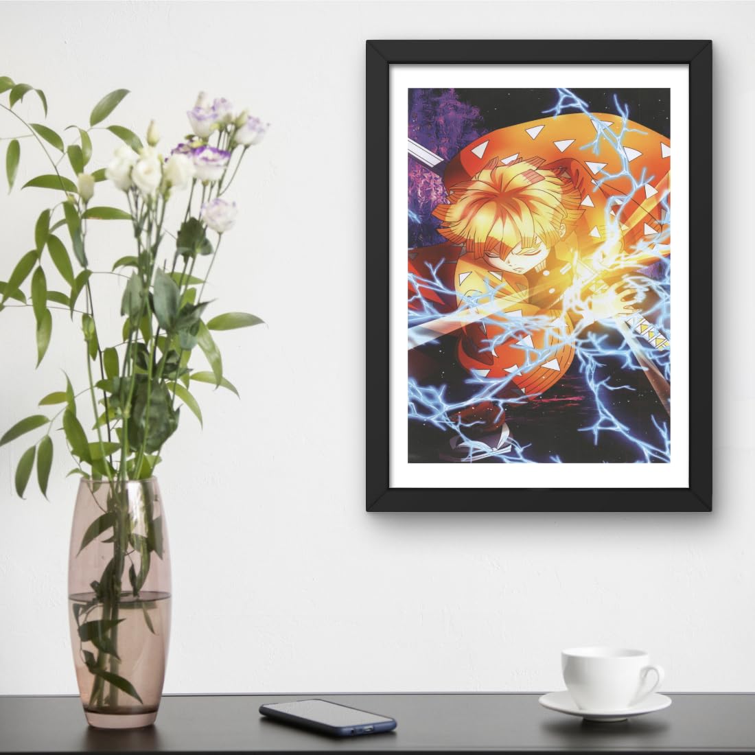CRAFT QUEST Demon slayer | Tanjiro Kamado Anime Poster Laminated Posters Framed Painting For Anime Naruto Fans Wall Decor, Home Decor with Matte Black Frame (14 Inchs x 10 Inchs)