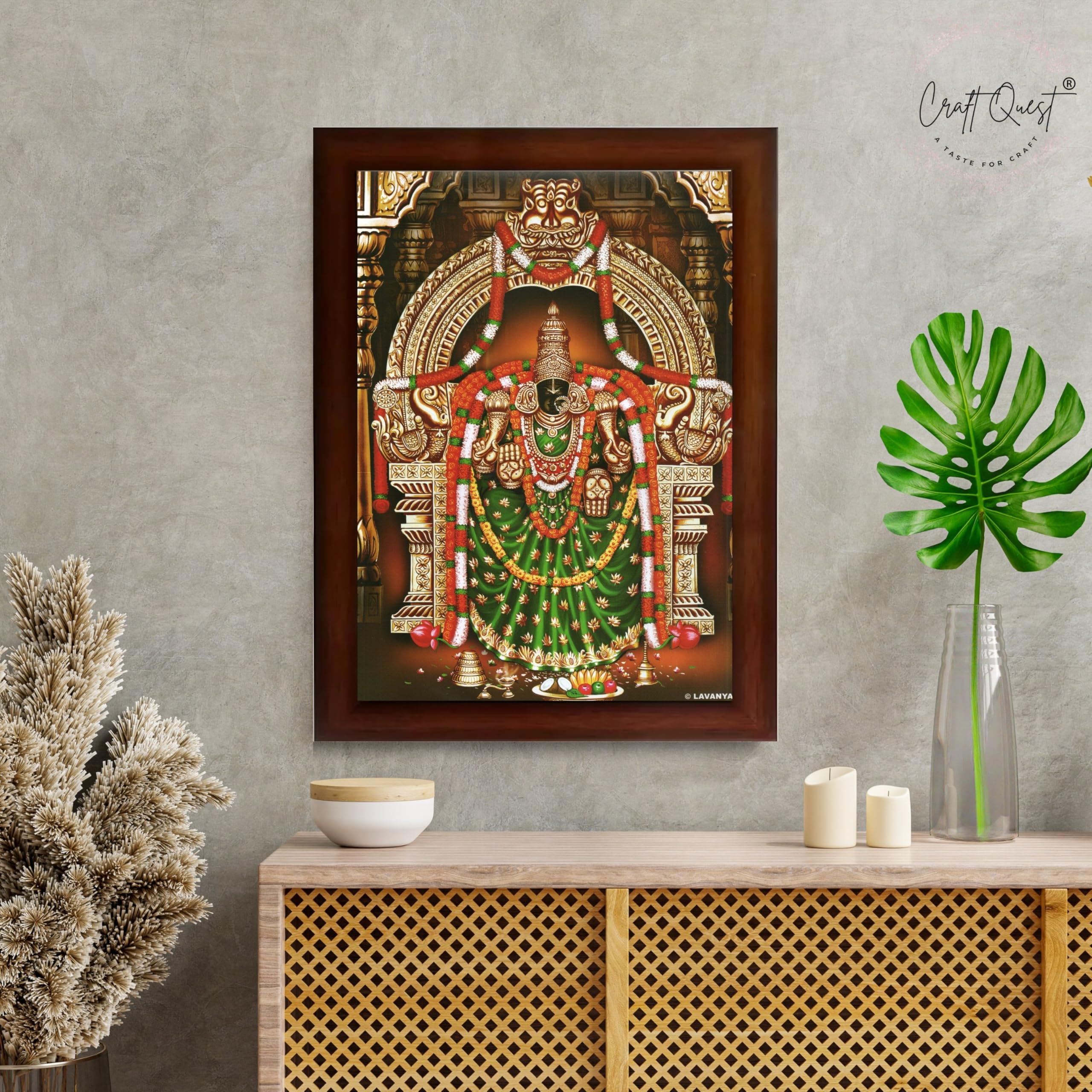 CRAFT QUEST Padmavati Devi Padmavathi Thayar Amman Wall Painting Photo Framed | South God Picture Frame for Home, Office, Temple & Gifting, Decor