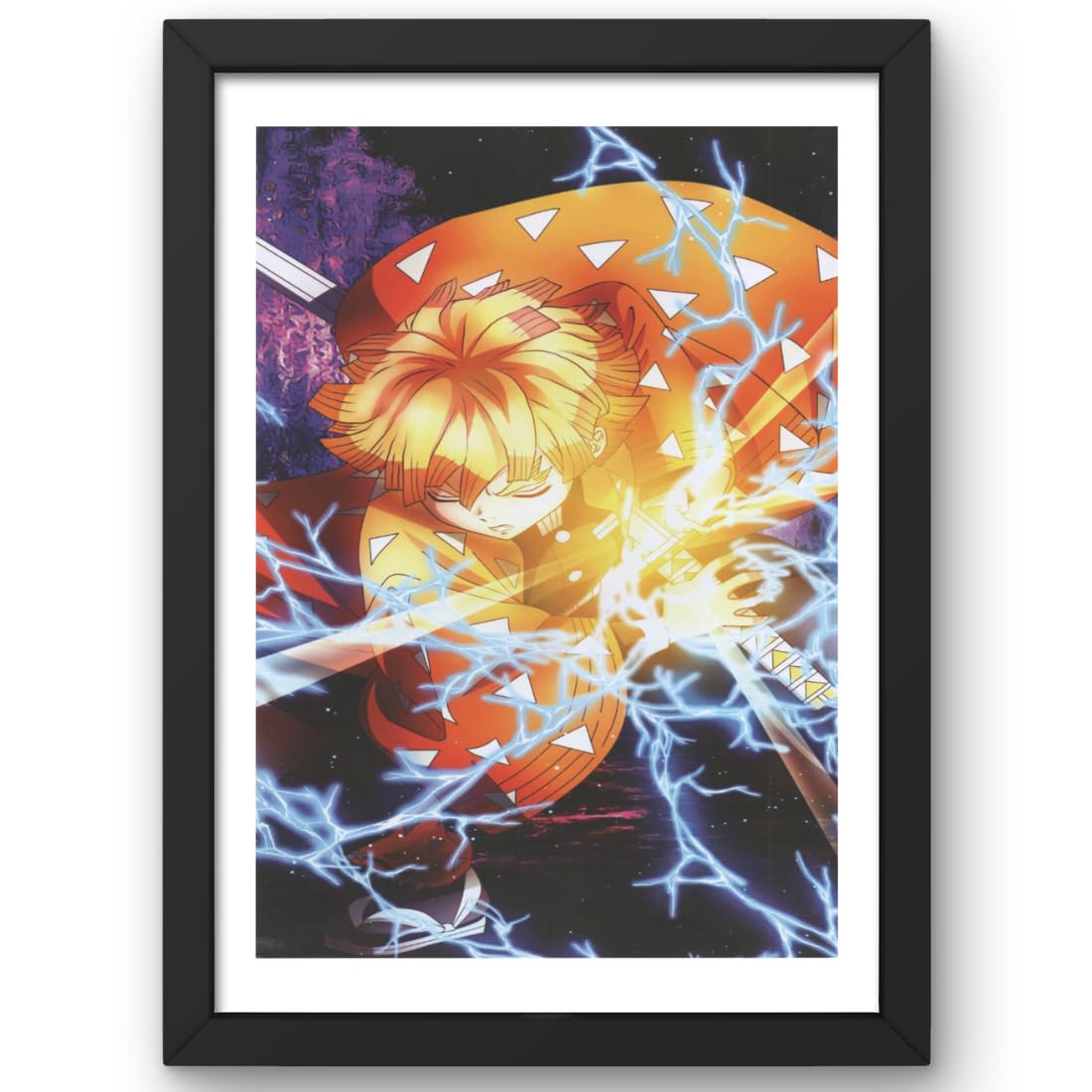 CRAFT QUEST Demon slayer | Tanjiro Kamado Anime Poster Laminated Posters Framed Painting For Anime Naruto Fans Wall Decor, Home Decor with Matte Black Frame (14 Inchs x 10 Inchs)