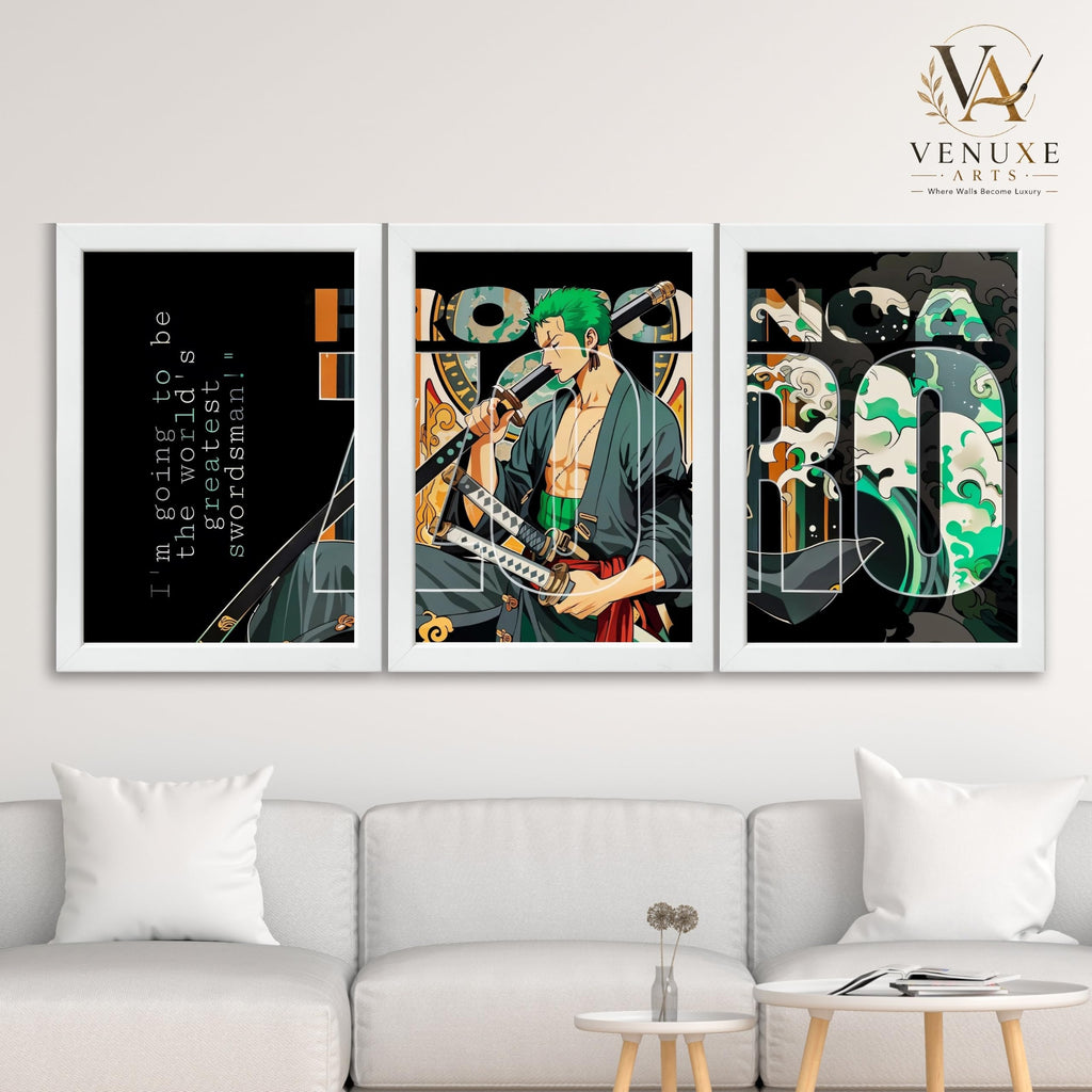 VENUXE ARTS Set Of 3 Anime Characters Wall Framed |Anime Characters Framed Poster for Living Room Bedroom Gaming Room Studio Wall Decor
