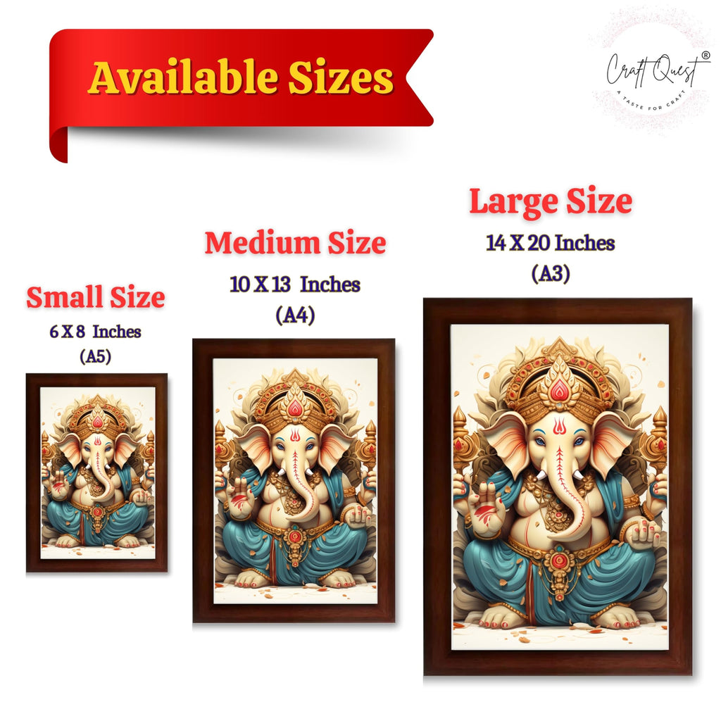 CRAFT QUEST Lord Ganesha Ganesh ji Art Framed Wall Painting With Frame For Home and,Office Décor Items