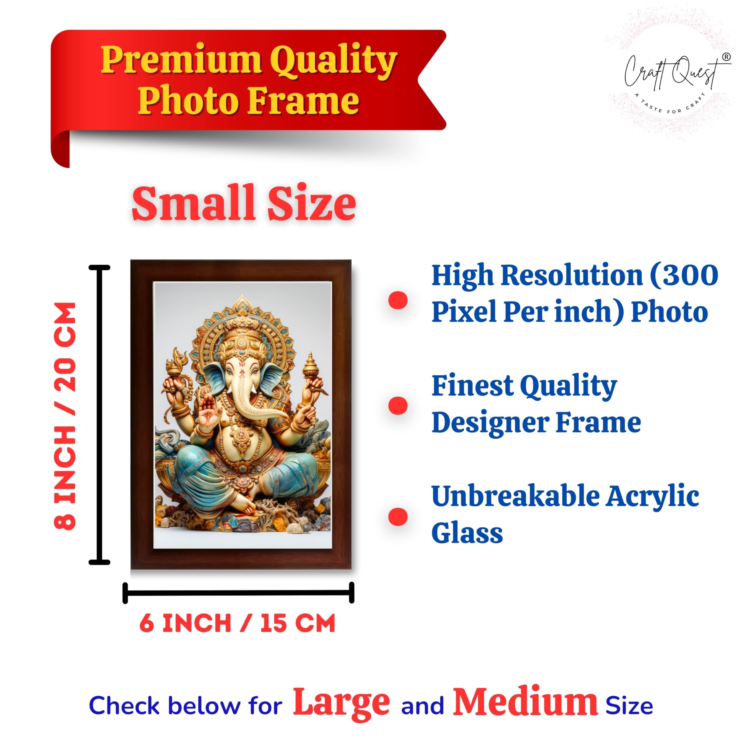 CRAFT QUEST Lord Ganpati Modern Wall Art Painting With Frame For Pooja, Home and Office Decor