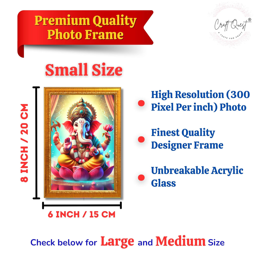 CRAFT QUEST Lord Ganesha Ji Laminated God Photo Frame Wall Decor Mandir Pooja Poster Religious Painting Home Office Gift GA-219