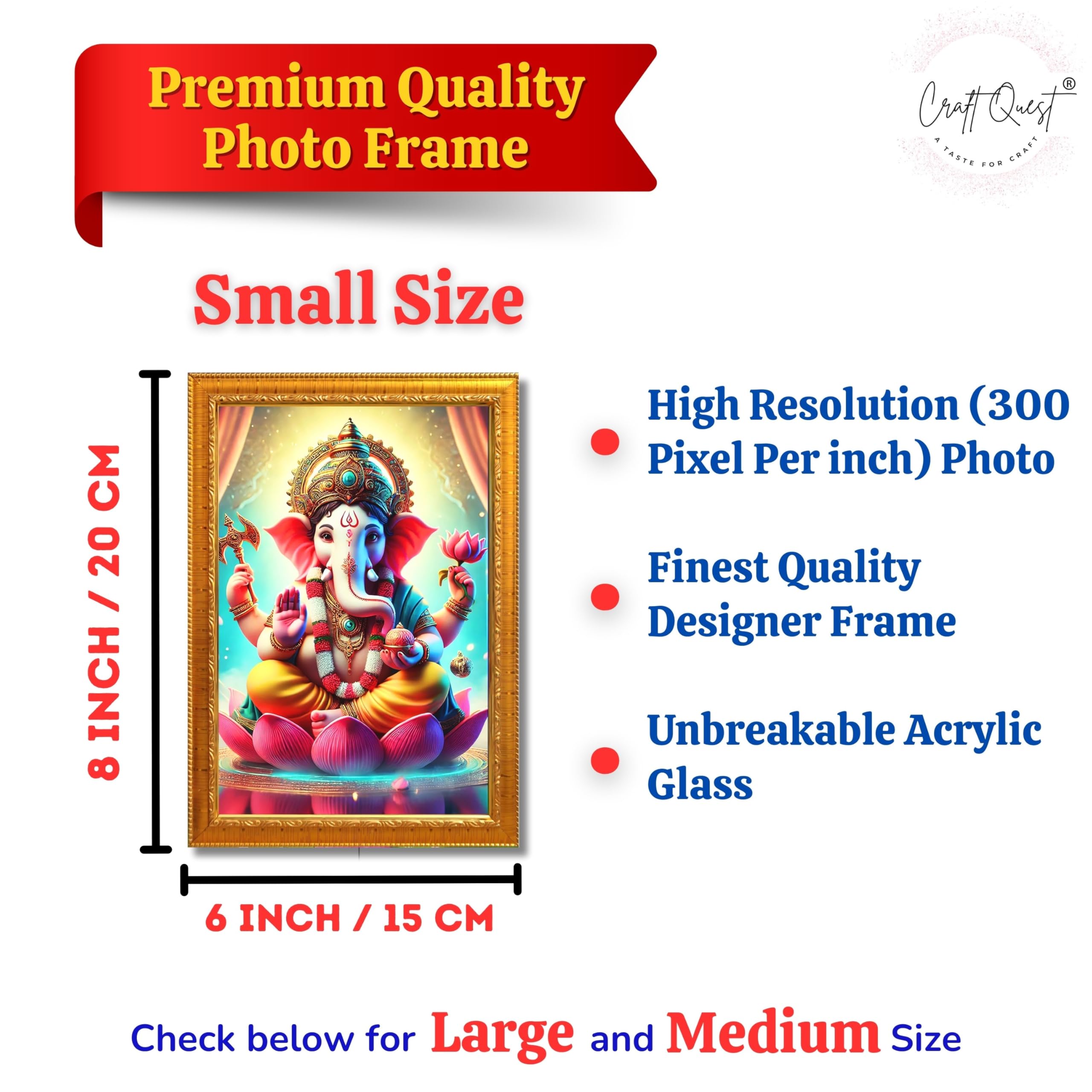 CRAFT QUEST Lord Ganesha Ji Laminated God Photo Frame Wall Decor Mandir Pooja Poster Religious Painting Home Office Gift GA-219