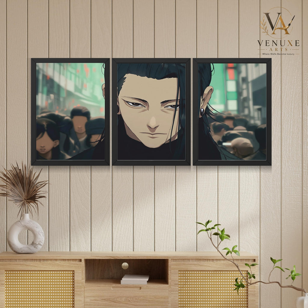 VENUXE ARTS Set Of 3 Anime Characters Wall Framed |Anime Characters Framed Poster for Living Room Bedroom Gaming Room Studio Wall Decor