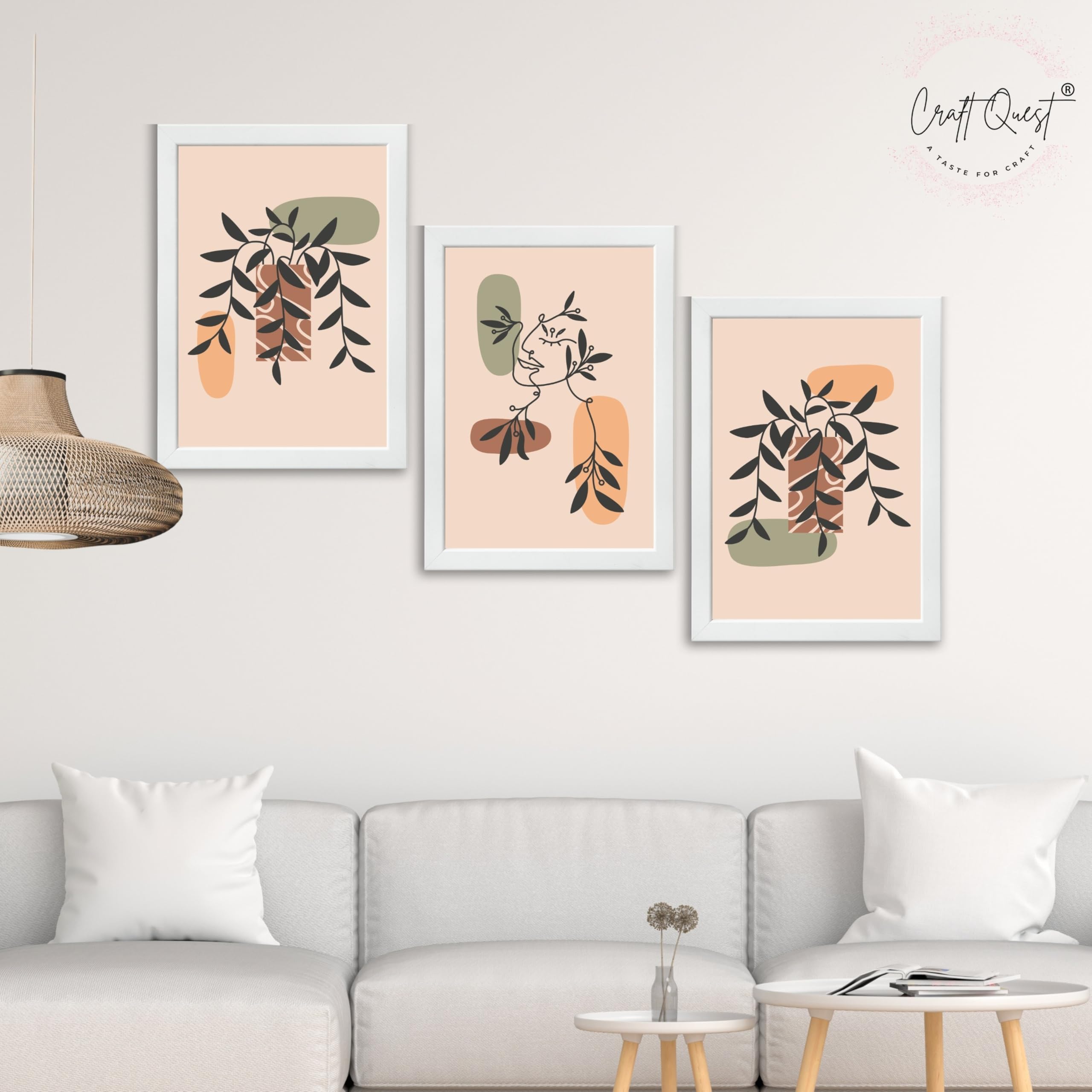 CRAFT QUEST Wall Art Decor Paintings | Set of 3 BOHO Wall Art Frames for Home Decoratio | Ideal for Living Room, Offices & Bedroom