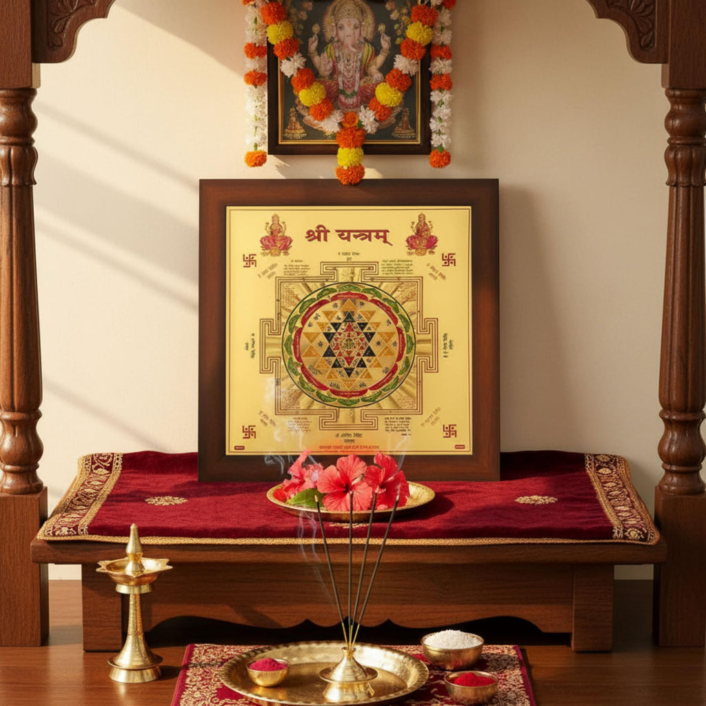 CRAFT QUEST Shree Yantra sri shri Yantra Gold Plated Framed