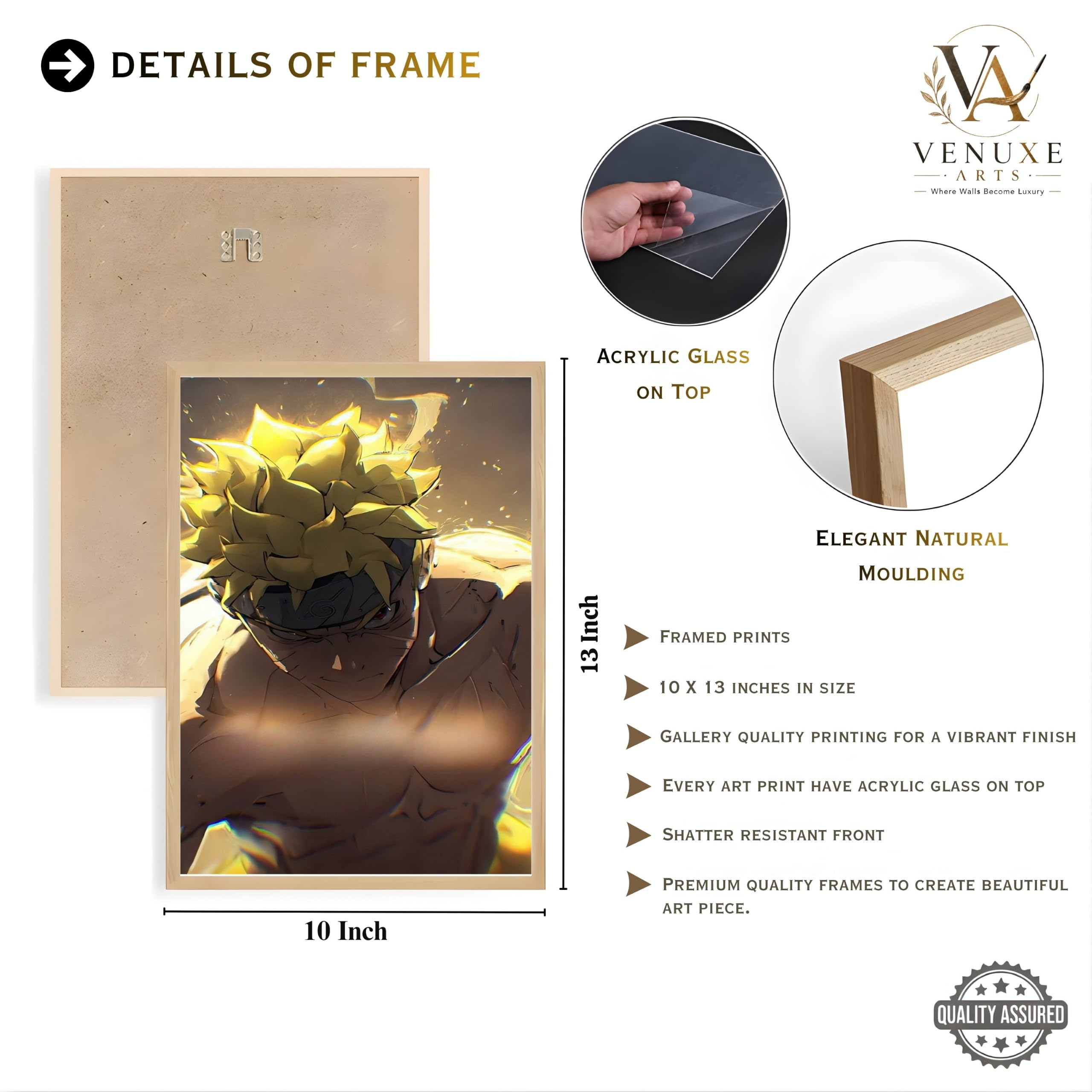 VENUXE ARTS Set Of 3 Anime Characters Wall Framed |Anime Characters Framed Poster for Living Room Bedroom Gaming Room Studio Wall Decor