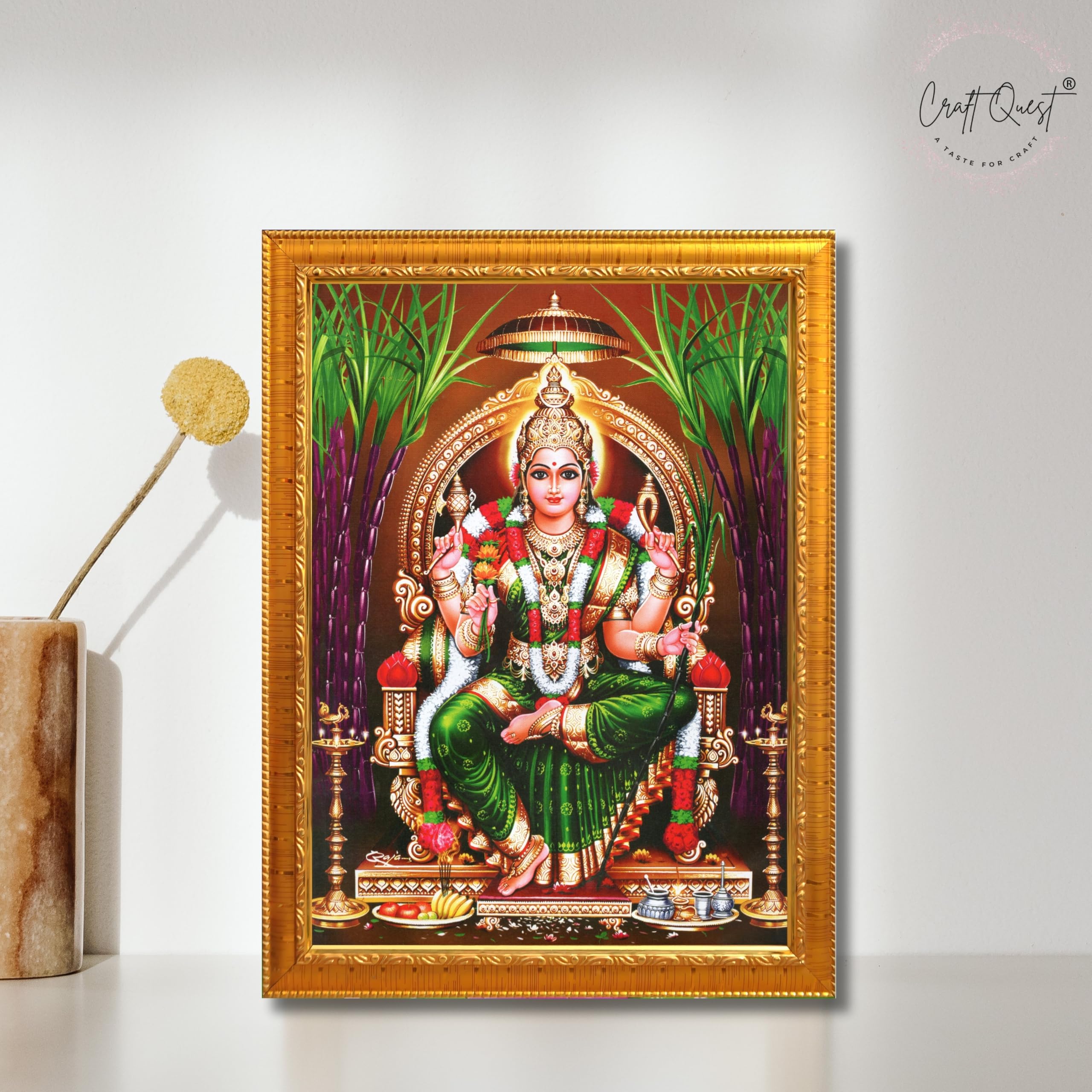 CRAFT QUEST Lalitha Devi for Pooja Tripura Sundari Mata Wall Painting Photo Framed | South God Picture Frame for Home, Office, Temple & Gifting, Decor