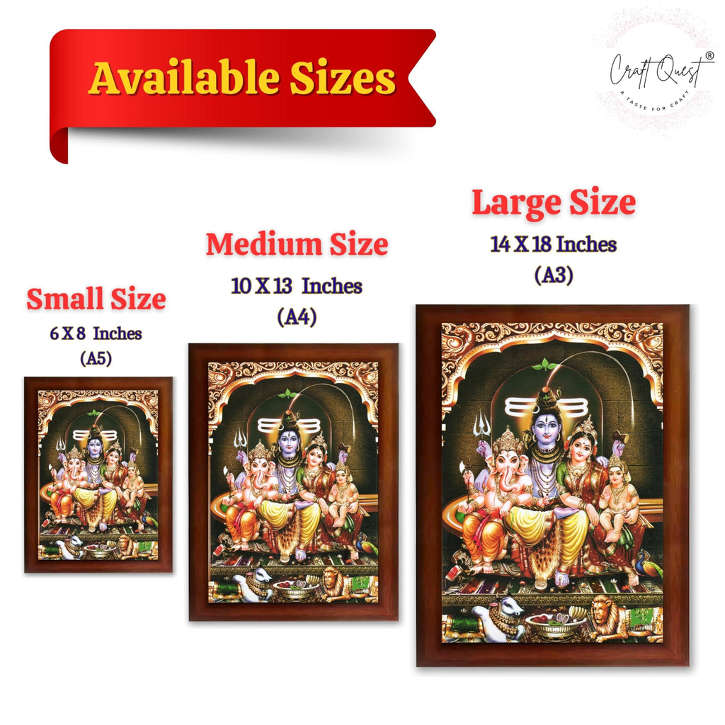 CRAFT QUEST Shiv Parivar Family Photo Frame | Bhole Nath parivar | | Hindu God Spiritual Framed | Ideal for Home, Office, Temple & Puja Room, Wall Decor