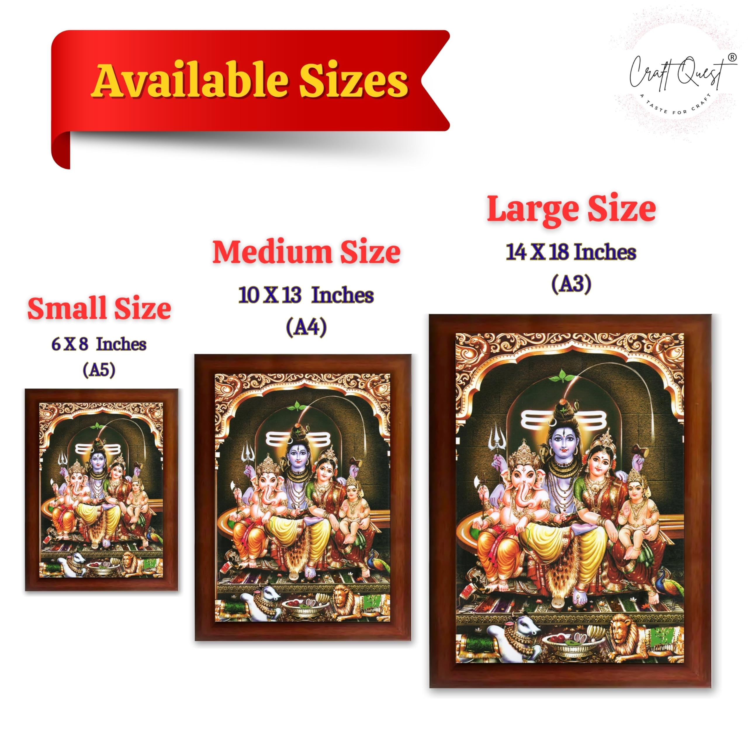 CRAFT QUEST Shiv Parivar Family Photo Frame | Bhole Nath parivar | | Hindu God Spiritual Framed | Ideal for Home, Office, Temple & Puja Room, Wall Decor