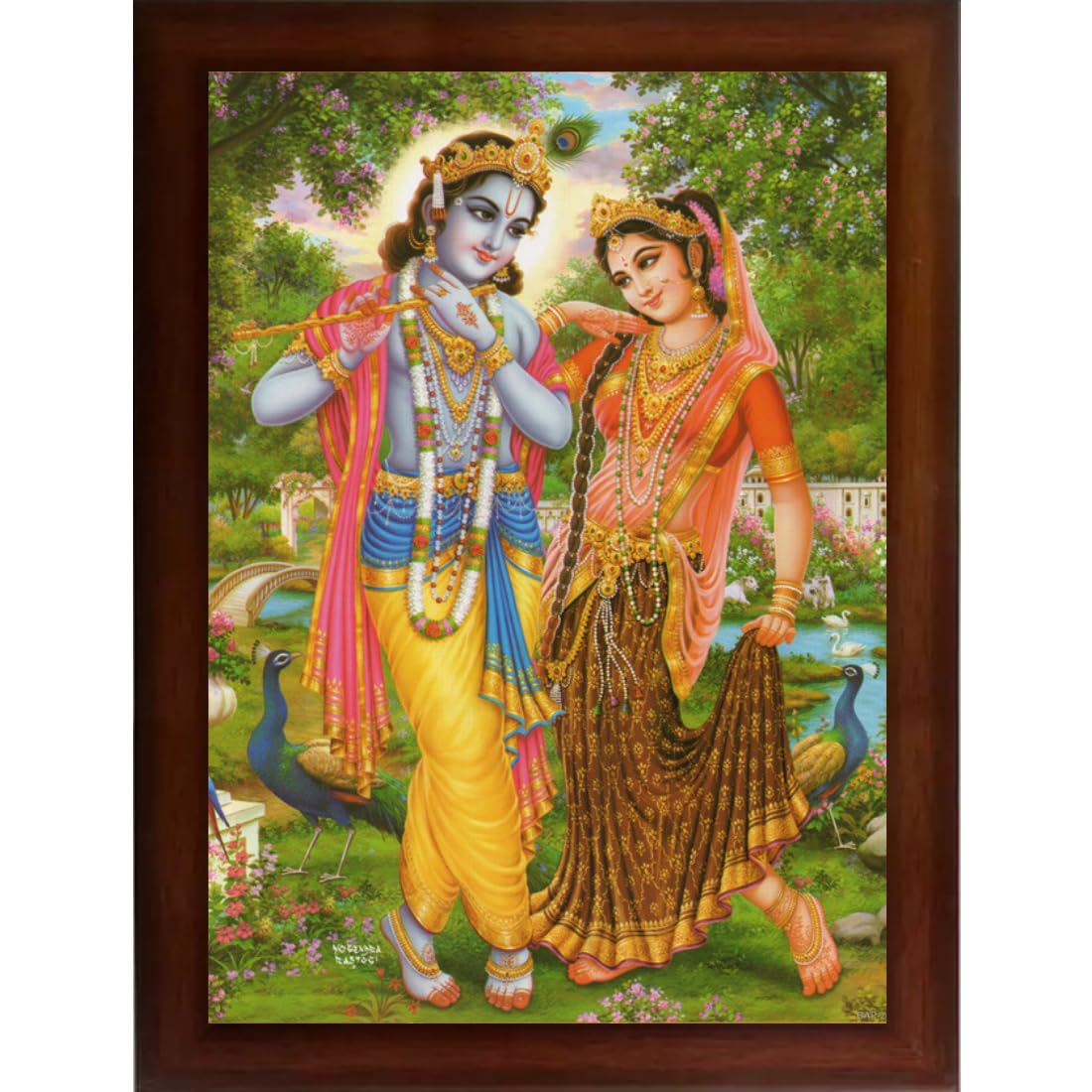 Craft Quest Radha Krishna Sparkle Coated Home Decorative Gift Item Framed Painting (10 X 14 Inches, Brown) RK1013-12