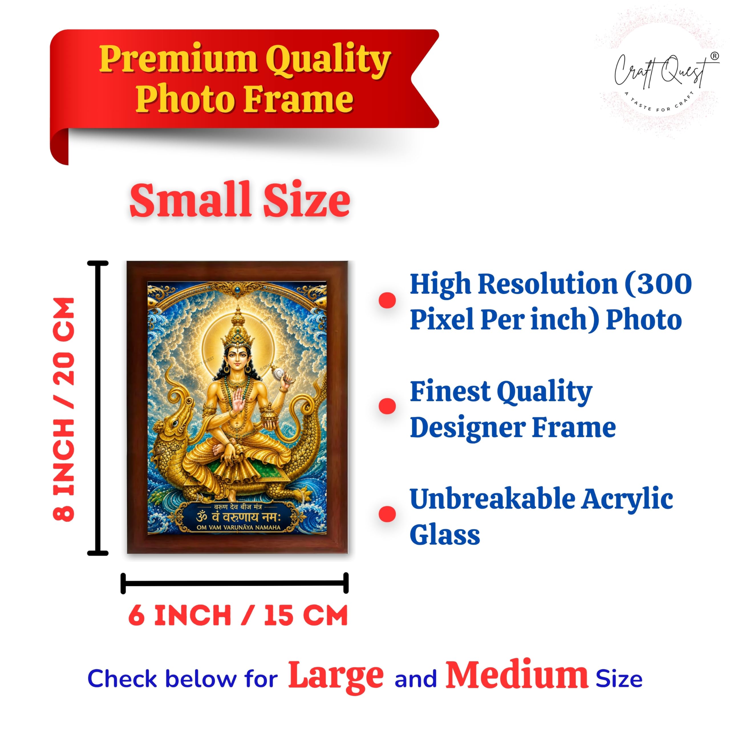 CRAFT QUEST Varun Dev photo frame for wall vastu | Jhulelal Ji Acrylic Photo Frame for Wall Decoration | Vastu Positive Energy Wall Art for Home, Office & Temple