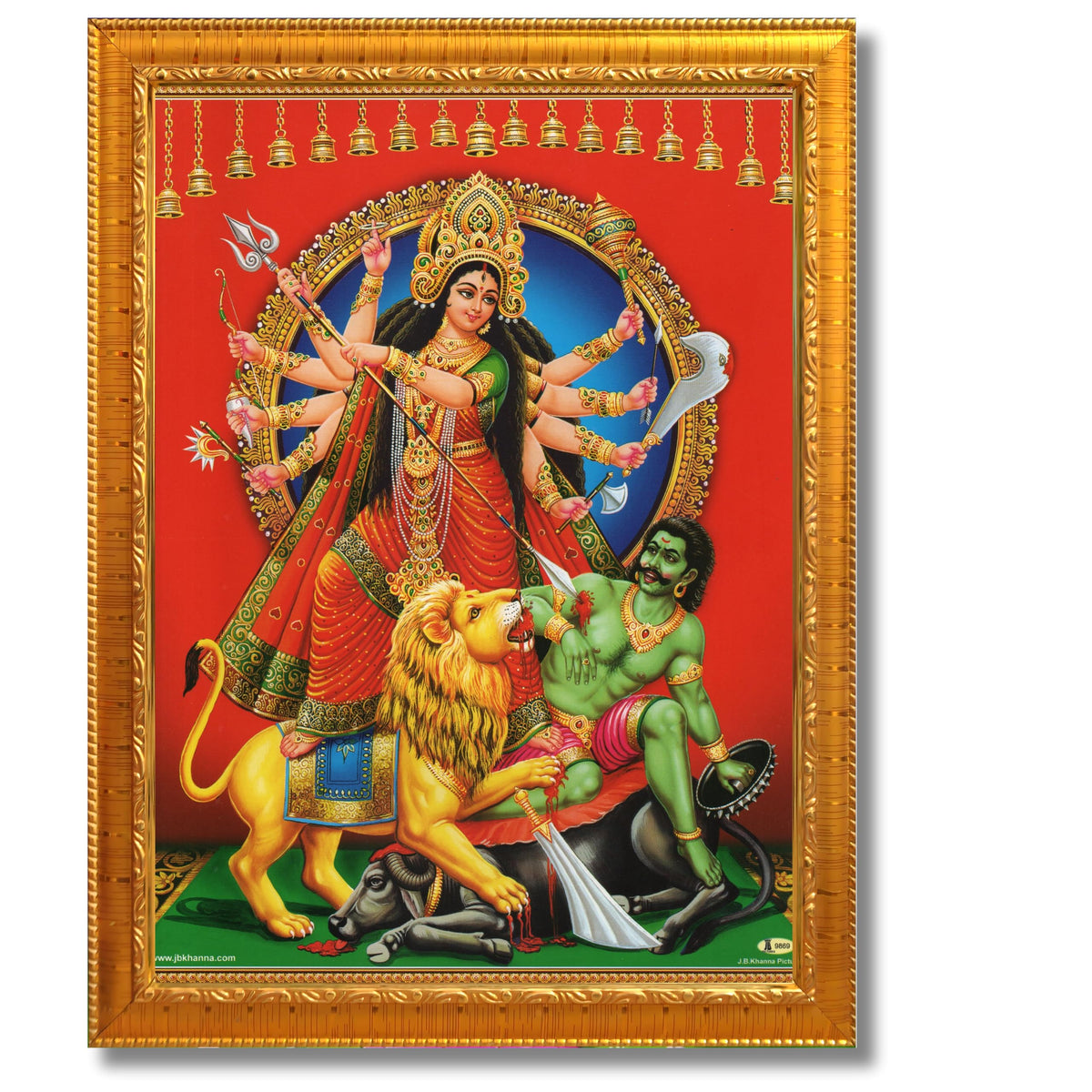 CRAFT QUEST Durga mata Mahishasura Mardini | Mahisasur Mardhini Durga Wall Painting Framed, Religious Photo Frame With Acrylic Glass