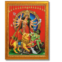 CRAFT QUEST Durga mata Mahishasura Mardini | Mahisasur Mardhini Durga Wall Painting Framed, Religious Photo Frame With Acrylic Glass