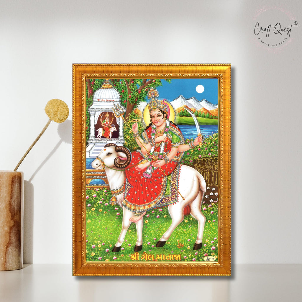CRAFT QUEST Gel Mata Ji Geldi Maa Devi Mataji Ma Wall Painting For Home Decor wooden framed