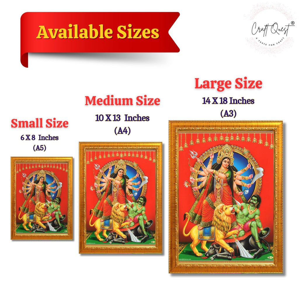 CRAFT QUEST Durga mata Mahishasura Mardini | Mahisasur Mardhini Durga Wall Painting Framed, Religious Photo Frame With Acrylic Glass