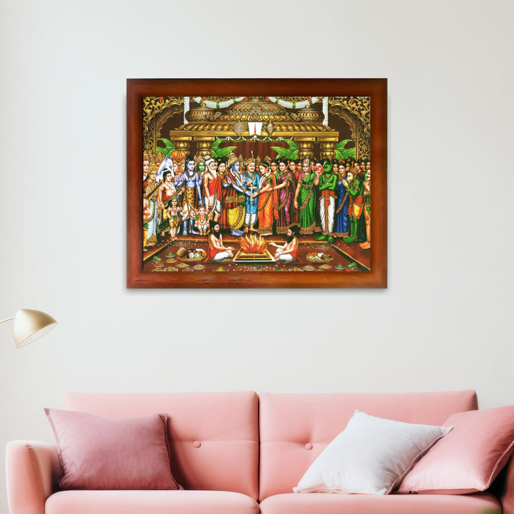 CRAFT QUEST Tirupati Balaji Padmavati Srinivasa Kalyanam Wall Painting Framed | South God Picture Frame for Home, Office, Temple & Gifting