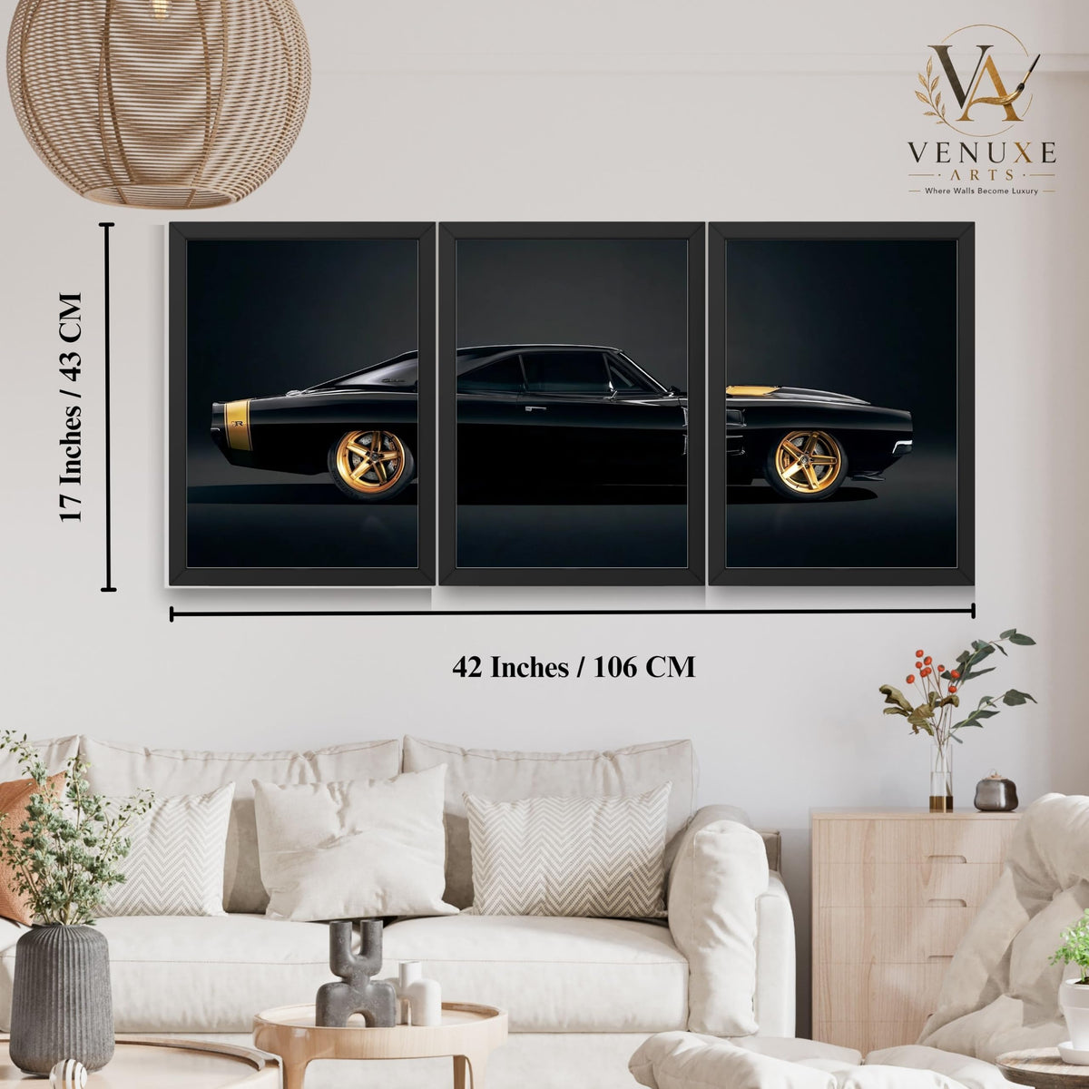 VENUXE ARTS Set Of 3 Big Sports Cars Framed Posters Gift Items for Boys Room Wall Decoration Bedroom Living Room Office Studio Décor | Car Poster Frame for Wall Décor