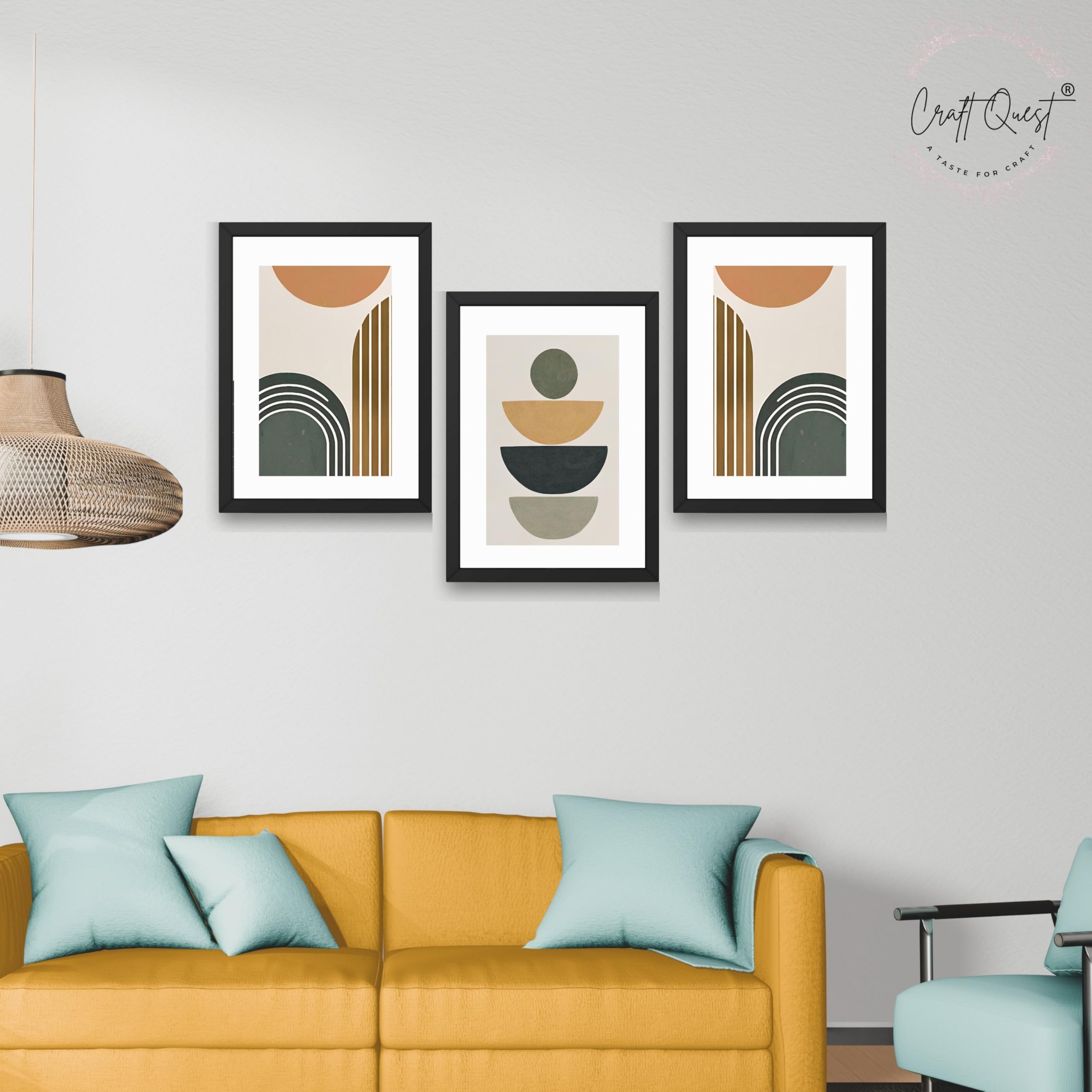 CRAFT QUEST Abstract With Different Shapes | Set of 3 Frames for Home Decoration | Ideal for Living Room, Bedroom & Offices
