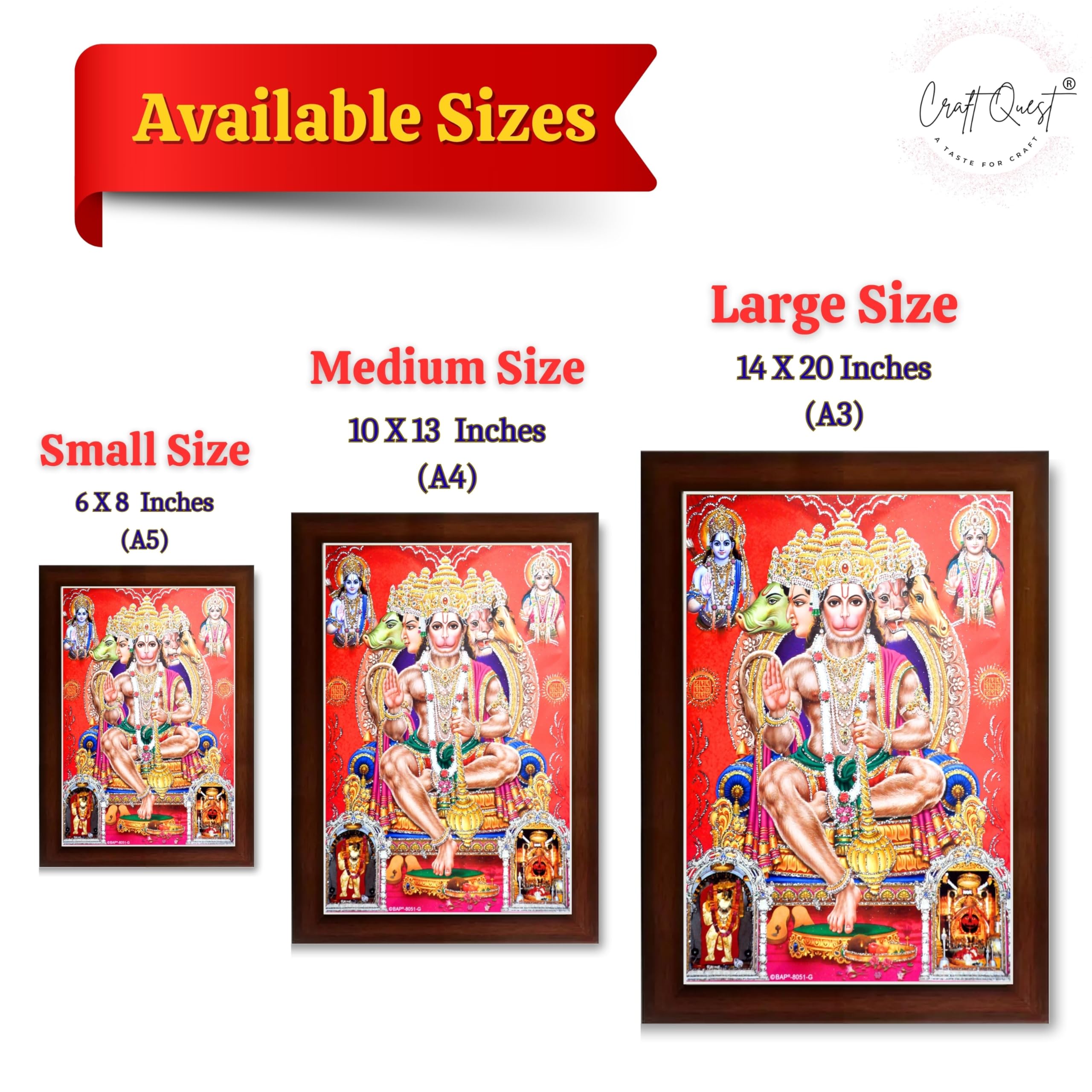 CRAFT QUEST Panchmukhi Hanuman JI | Bajrangbali Religious Photo frame Home Decorative Item Synthetic Wood