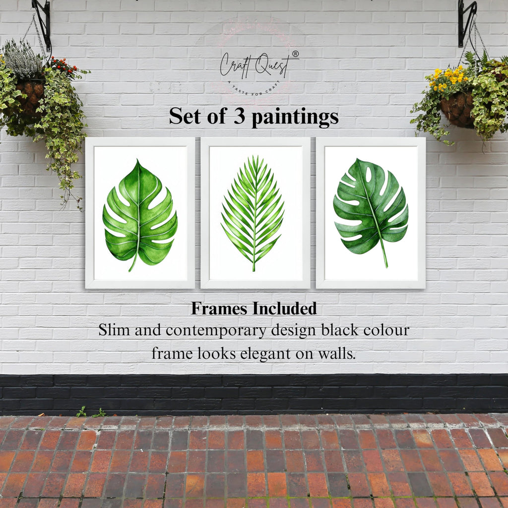 CRAFT QUEST Nature Inspired Exotic Leaves Modern Wall Art | Set of 3 Frames for Home Decoration | Ideal for Living Room, Bedroom & Offices