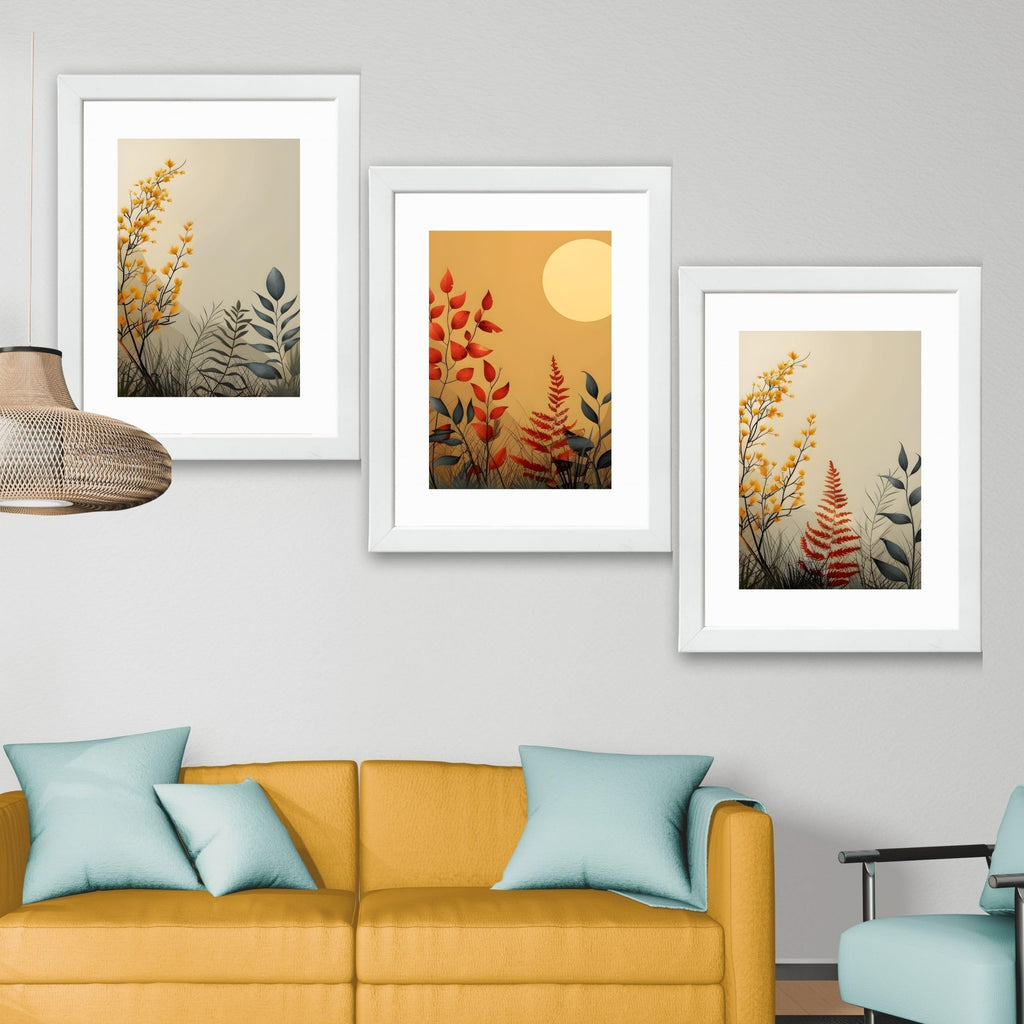 CRAFT QUEST Wall Art Decor Paintings | Set of 3 FLORAL Wall Art Frames for Home Decoration | Ideal for Living Room, Bedroom & Offices