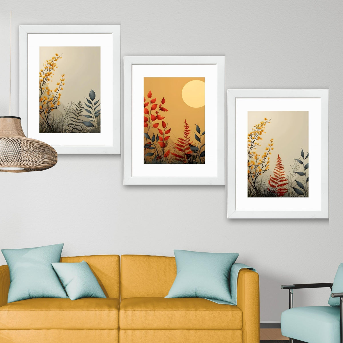 CRAFT QUEST Wall Art Decor Paintings | Set of 3 FLORAL Wall Art Frames for Home Decoration | Ideal for Living Room, Bedroom & Offices