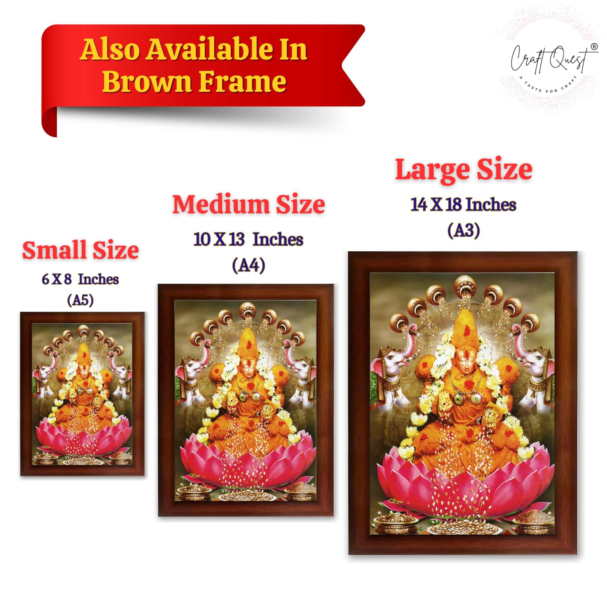 CRAFT QUEST Padmavati Devi Padmavathi Thayar Amman Wall Photo Framed | South God Picture Frame for Home, Office, Temple & Gifting, Decor
