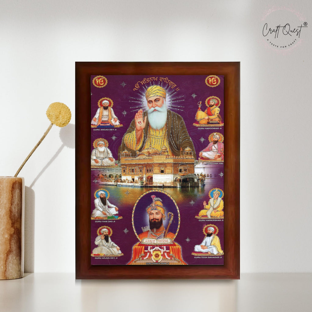 CRAFT QUEST Satnam Waheguru Gurunanak Dev Ji Photo Frame Sikh Guru Photo for Home Decor Religious Painting Decorative Artwork Gift Frame