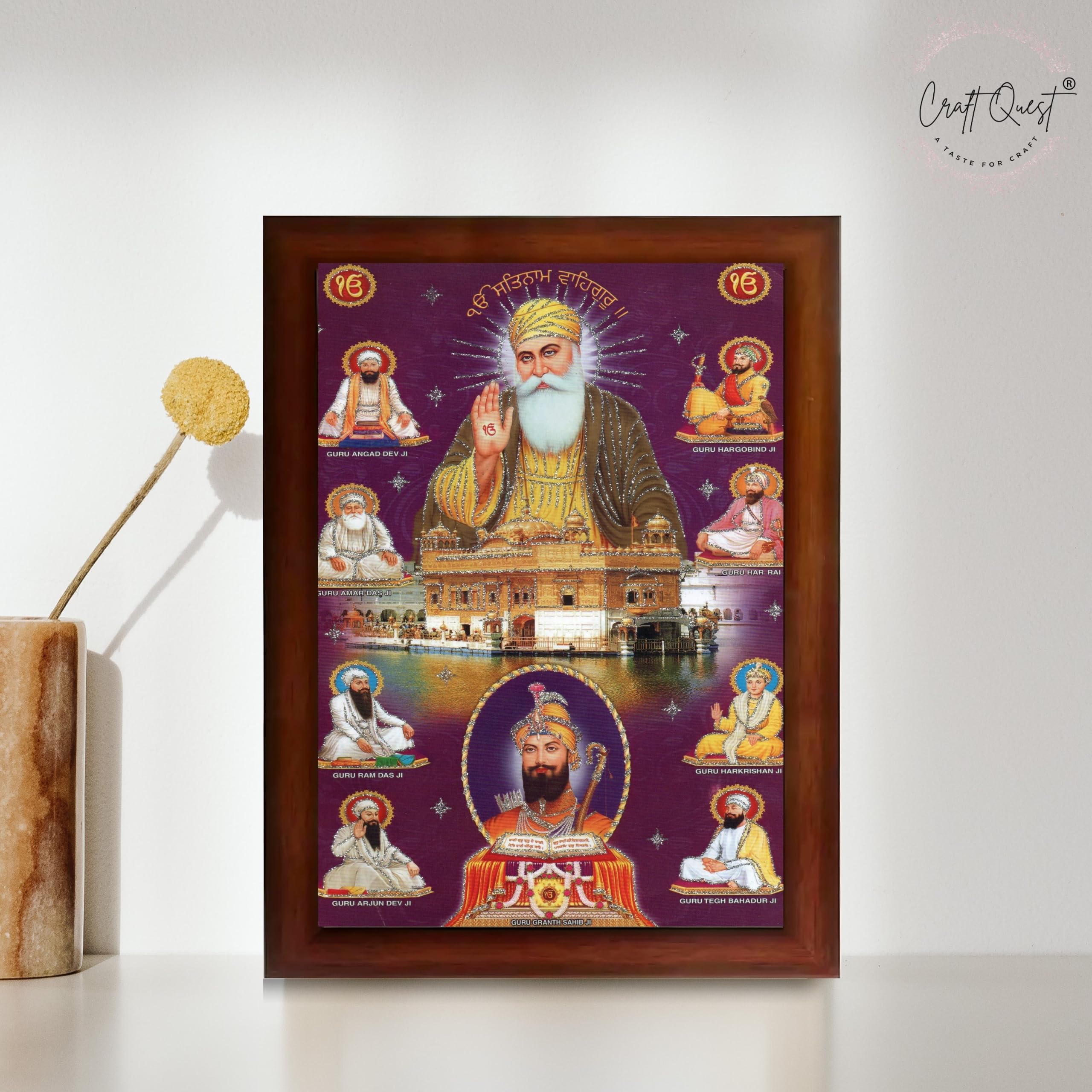 CRAFT QUEST Satnam Waheguru Gurunanak Dev Ji Photo Frame Sikh Guru Photo for Home Decor Religious Painting Decorative Artwork Gift Frame