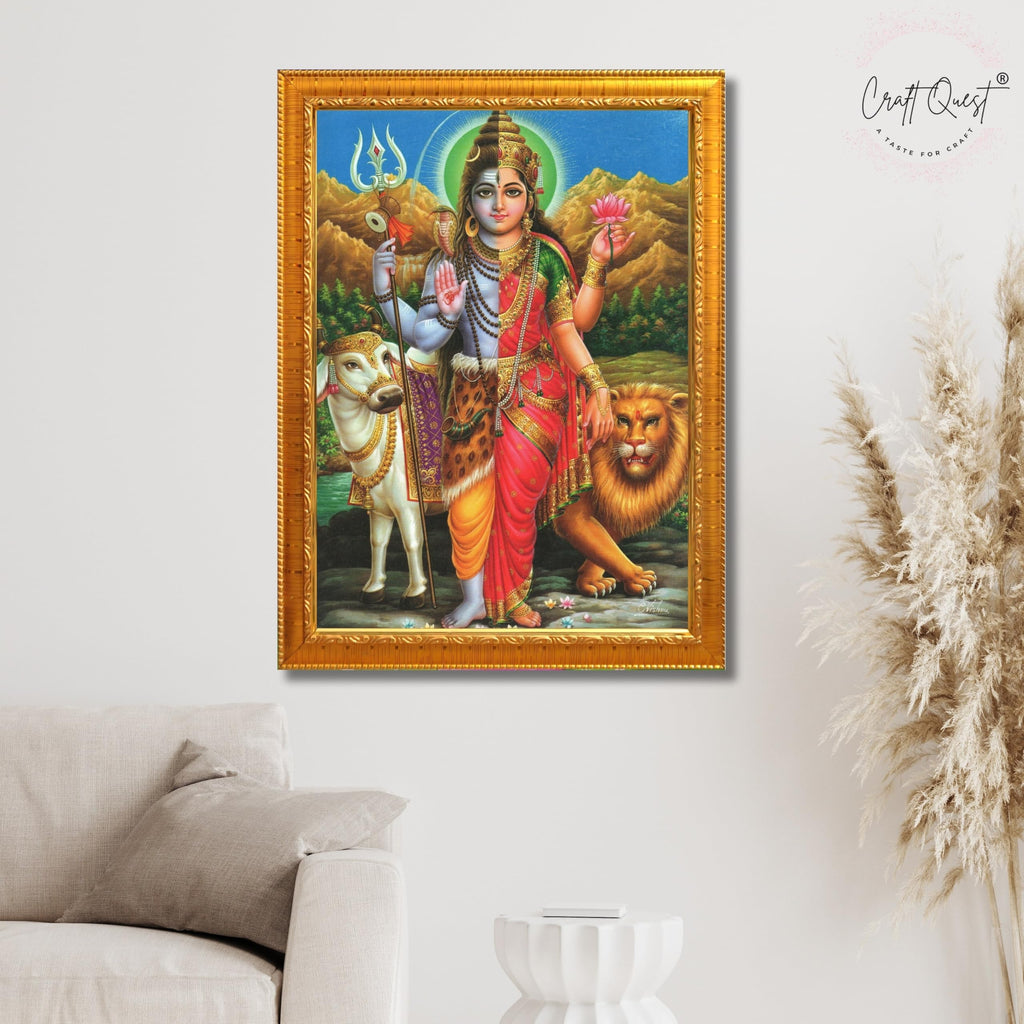 CRAFT QUEST Ardhanarishvara Arthanareeswara Shiv Parvati Photo Frame | God Spiritual Framed | Ideal for Home, Office, Temple & Puja Room, Wall Decor