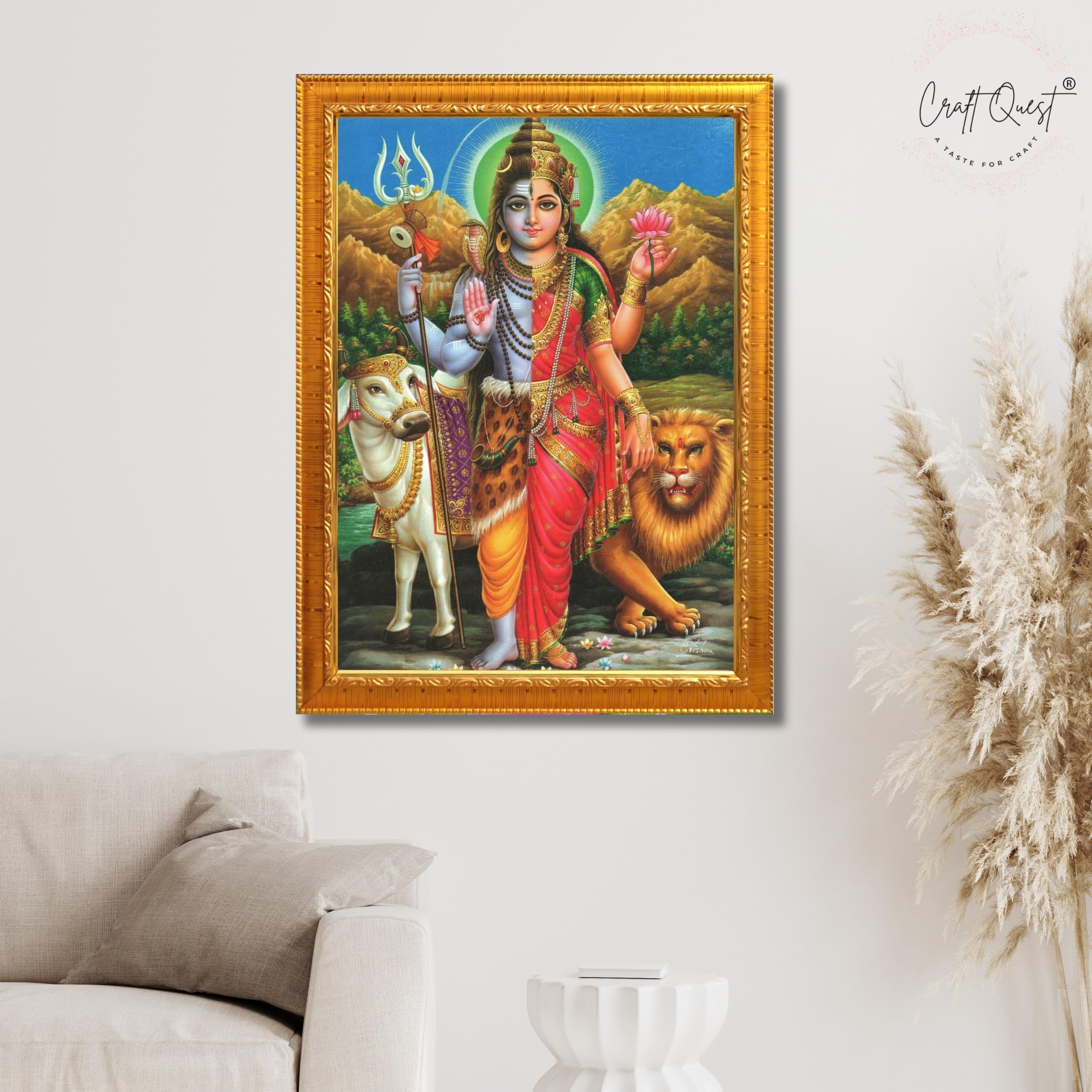 CRAFT QUEST Ardhanarishvara Arthanareeswara Shiv Parvati Photo Frame | God Spiritual Framed | Ideal for Home, Office, Temple & Puja Room, Wall Decor