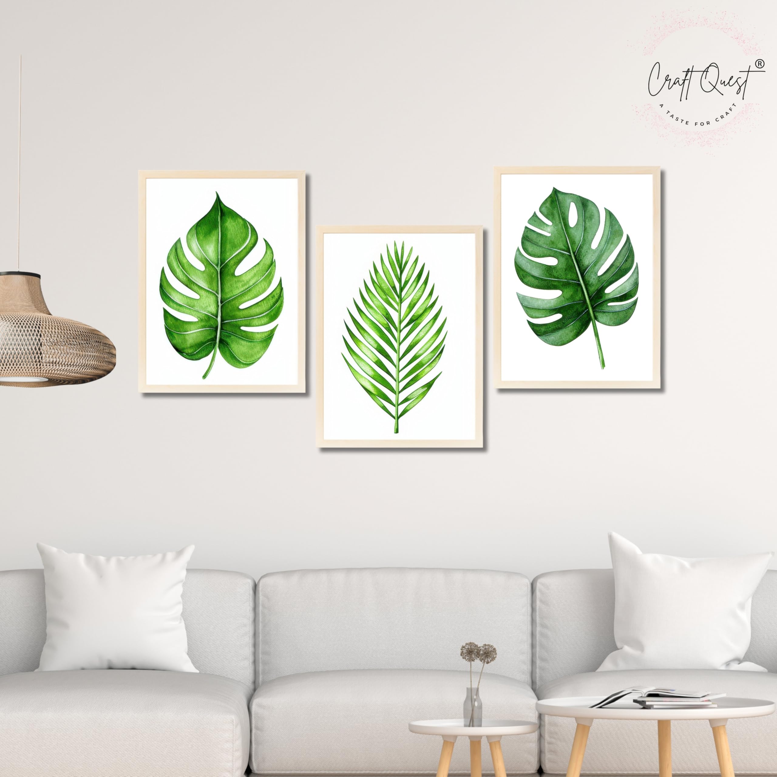 CRAFT QUEST Nature Inspired Exotic Leaves Modern Wall Art | Set of 3 Frames for Home Decoration | Ideal for Living Room, Bedroom & Offices