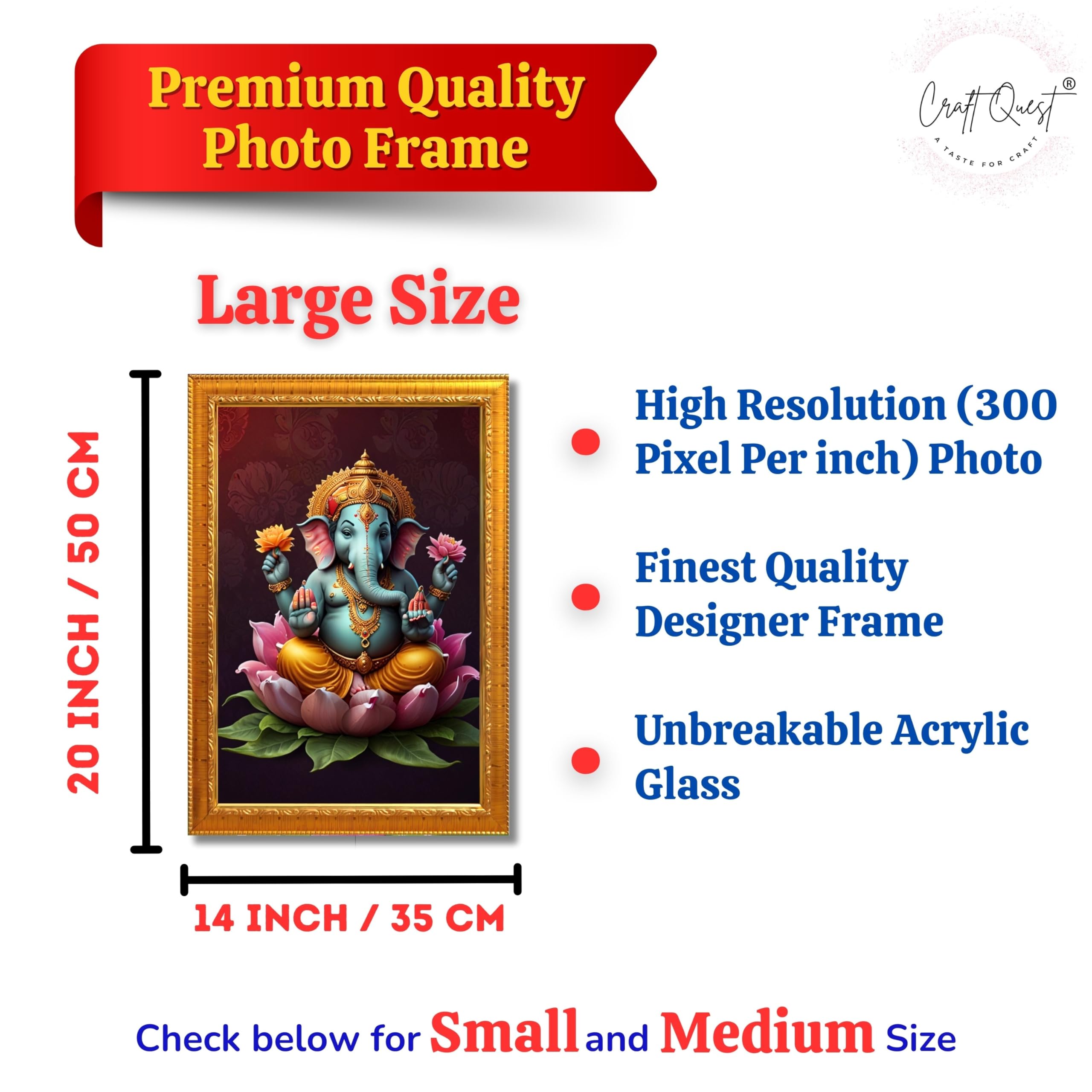 CRAFT QUEST Lord Ganpati ji Wall Hanging Frame for Living Room, Bedroom, Office & Pooja Room Décor GA-214