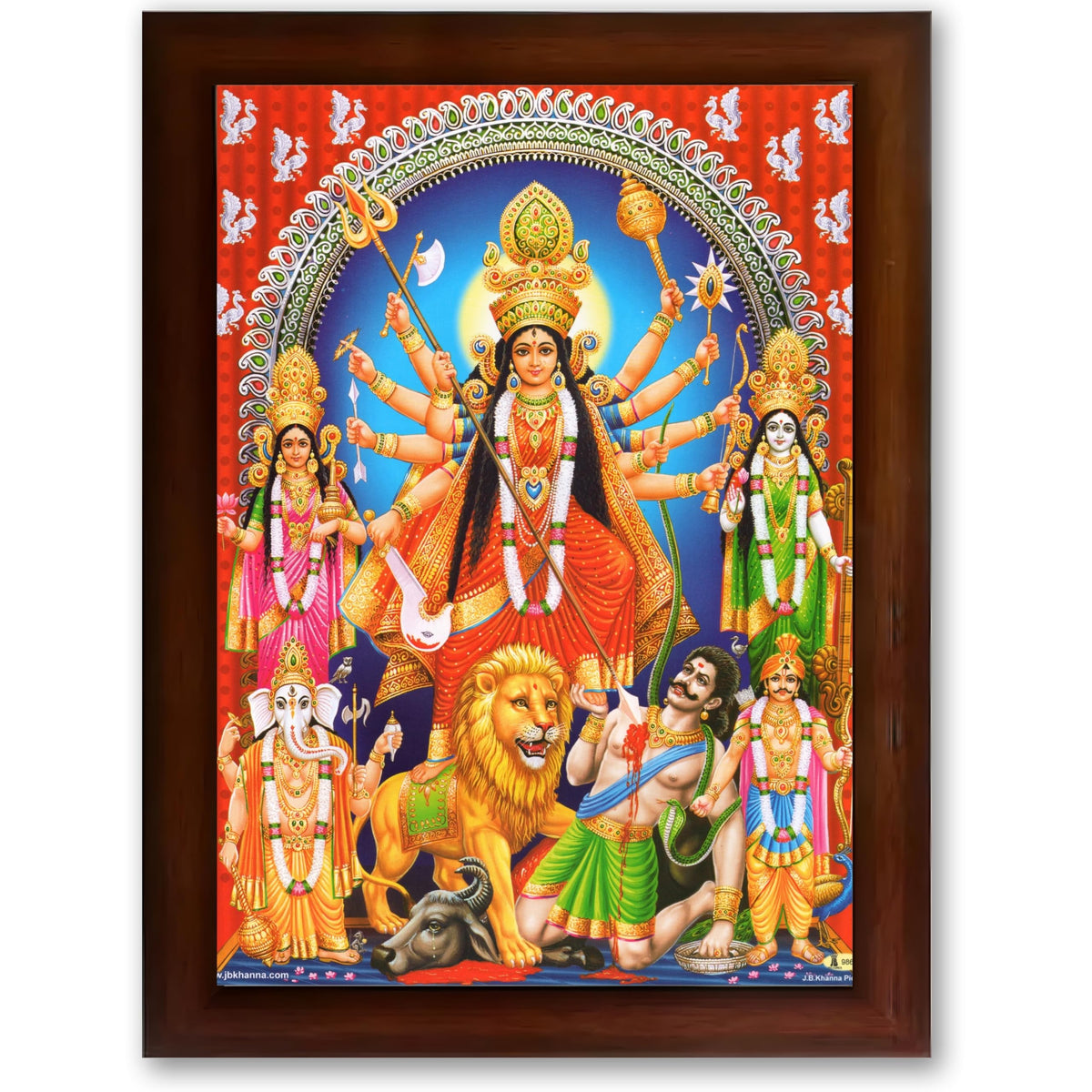 CRAFT QUEST Durga mata Mahishasura Mardini | Mahisasur Mardhini Durga Wall Painting Framed, Goddess Religious Photo Frame With Acrylic Glass
