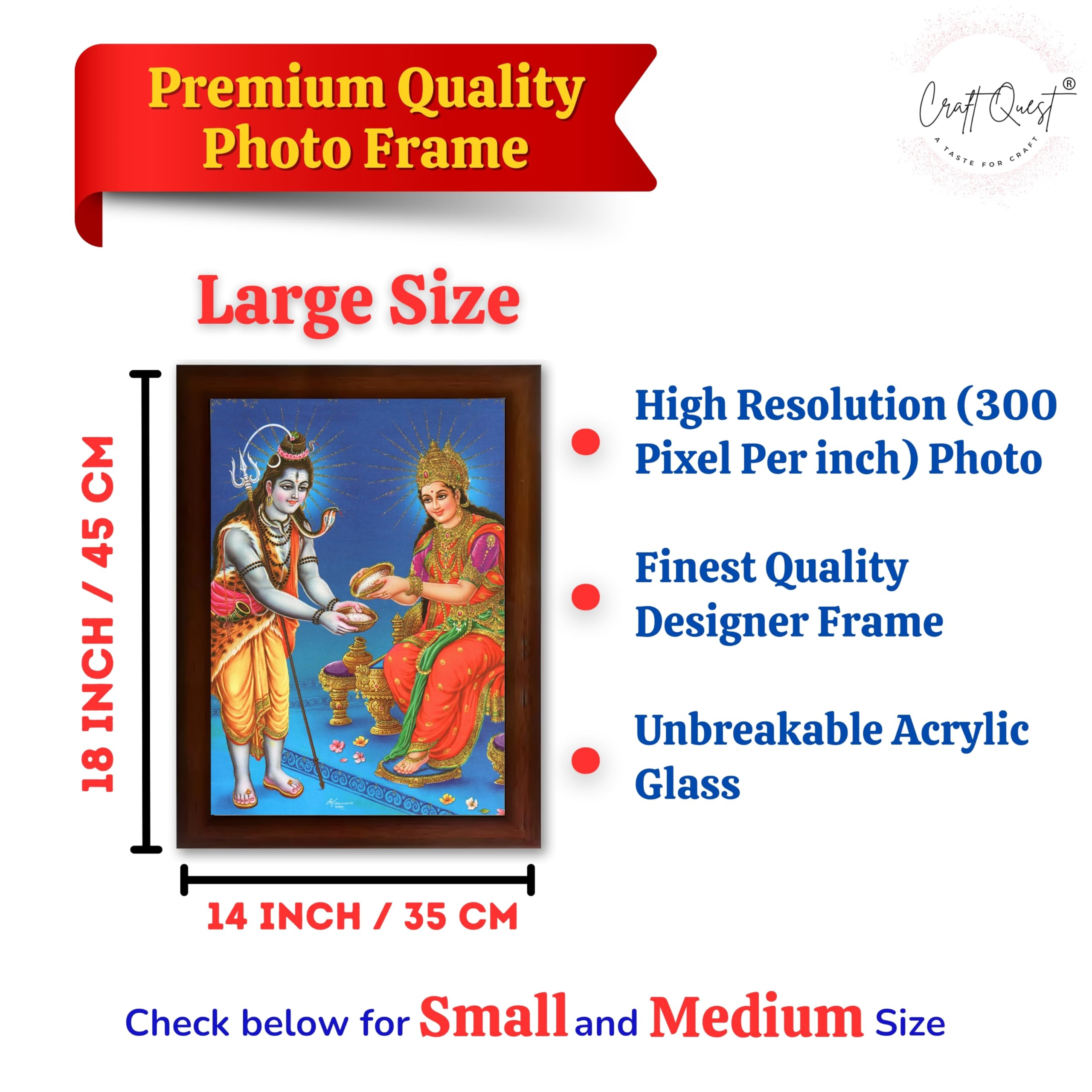 CRAFT QUEST Shiva & Maa Annapurna devi sitting on throne photo frame with Laminated Poster for Kitchen Worship