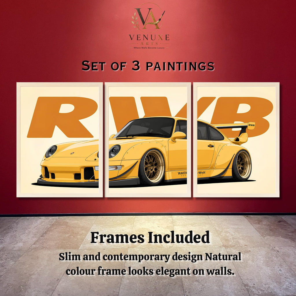 VENUXE ARTS Set Of 3 Big Sports Cars Framed Posters Gift Items for Boys Room Wall Decoration Bedroom Living Room Office Studio Décor | Car Poster Frame for Wall Décor