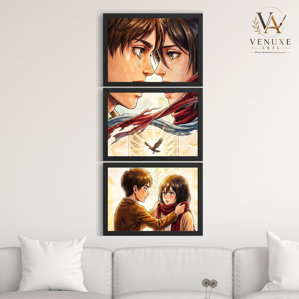 VENUXE ARTS Set Of 3 Anime Characters Wall Framed |Anime Characters Framed Poster for Living Room Bedroom Gaming Room Studio Wall Decor