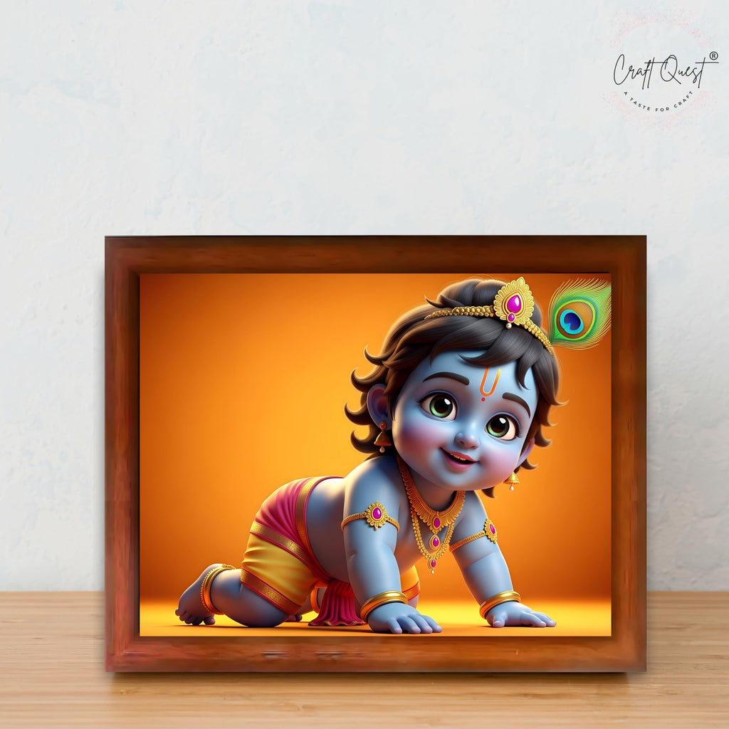CRAFT QUEST Shri Bal Gopal Painting | Krishna Photo Frames for Walls, Home, Living Room and Home Décor