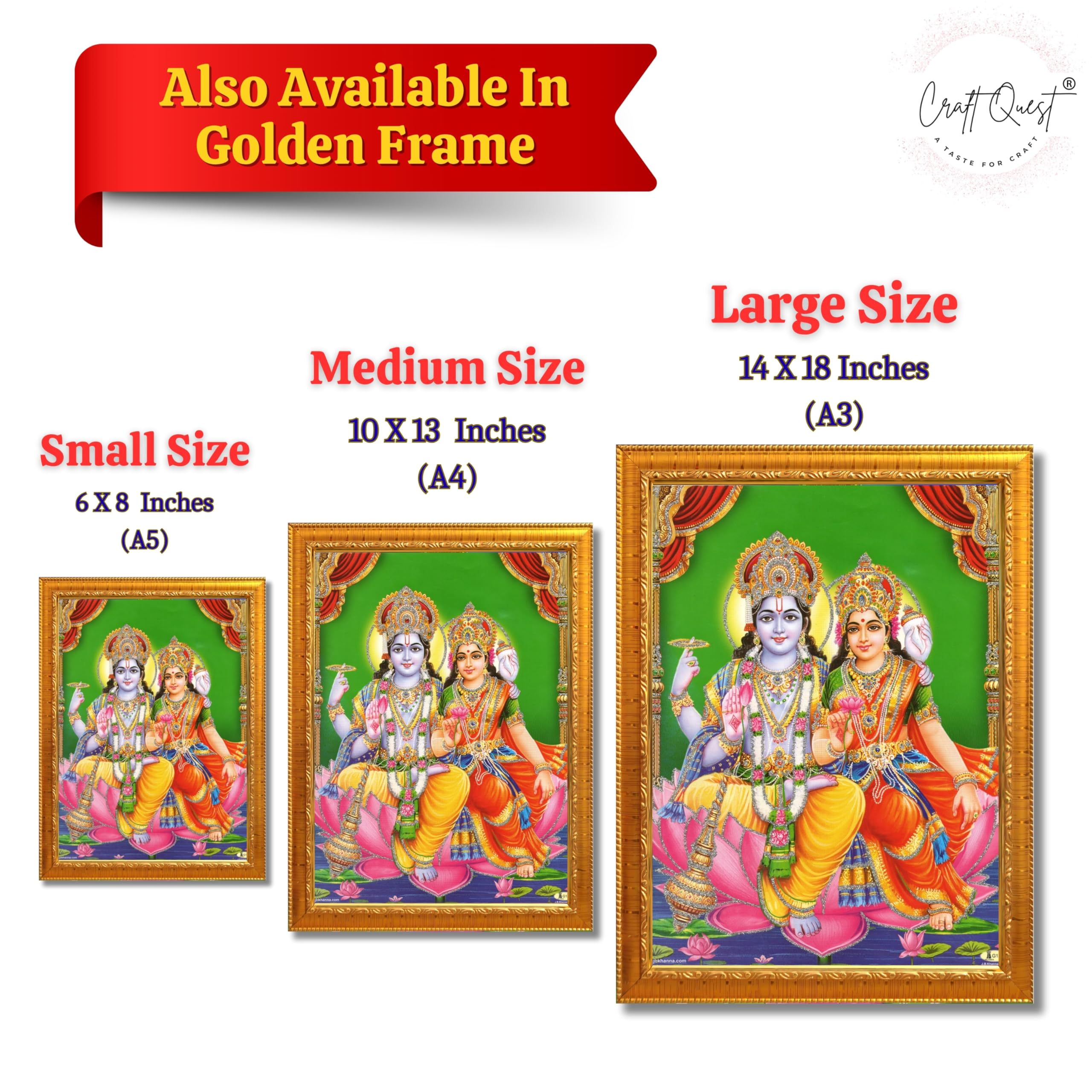 CRAFT QUEST Lord Vishnu and Goddess Lakshmi Giving Blessing on Shesh naag, Glitter Painting